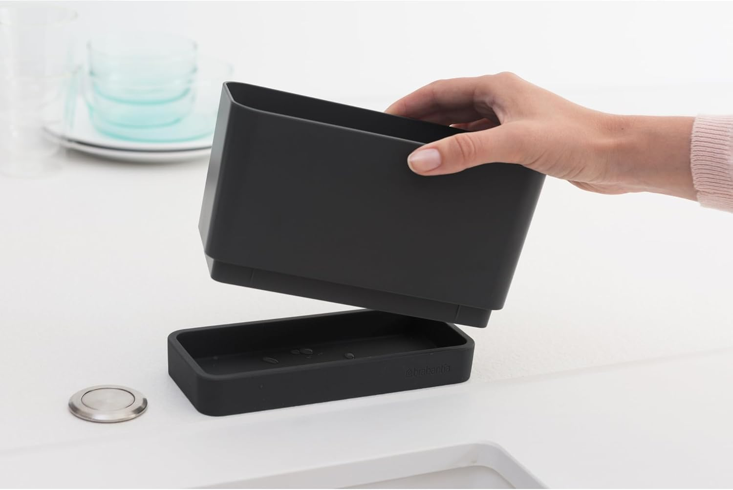 Brabantia Sink Organiser with Removable Tray, Dark Grey, 8.5 X 19 X 11.5 Cm image number 2