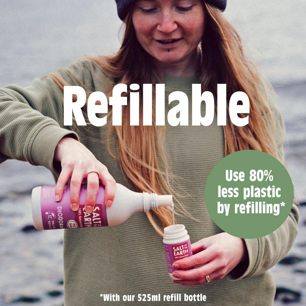 Salt of the Earth - Refillable Natural Deodorant Roll on - Clary Sage & Mint - Effective Long Lasting Protection, 100% Natural Ingredients, Eco Friendly & Vegan - Suitable for Women, Men & Kids - 75Ml image number 1