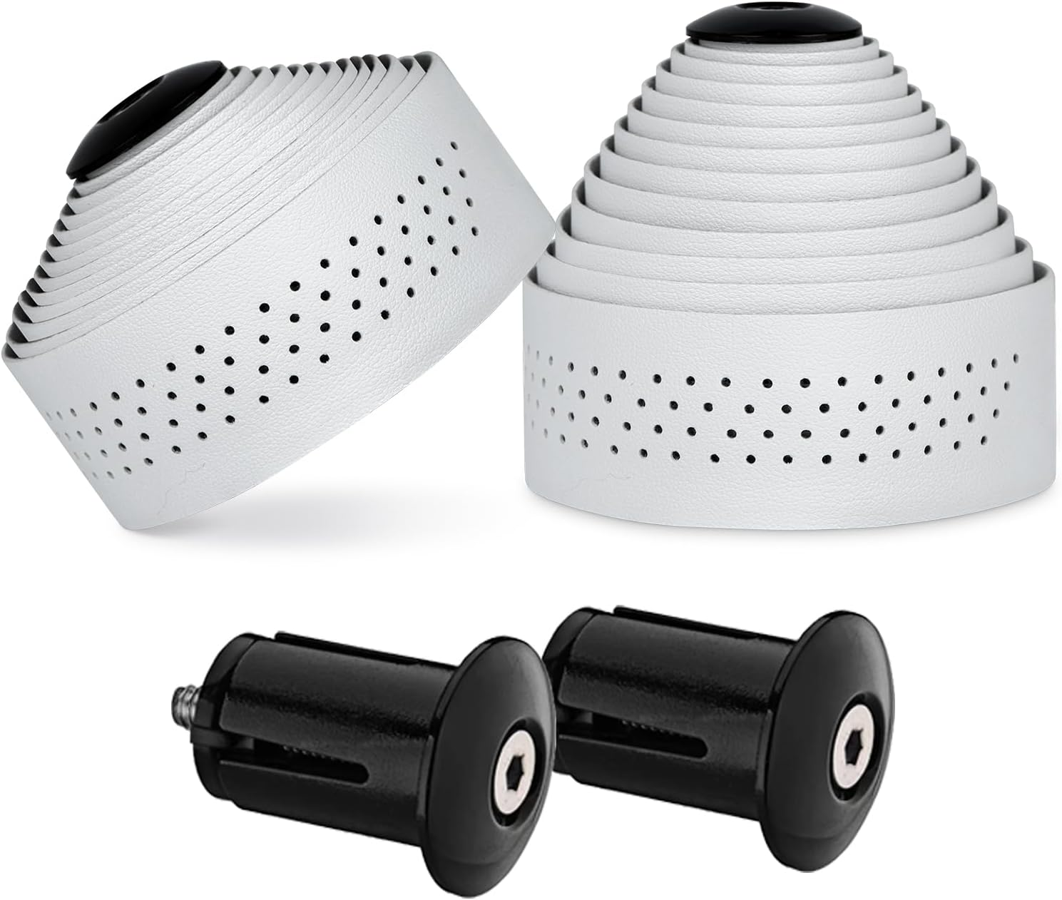 Dosarzo Handlebar Tape, Comfortable Grip Bar Tape for Road Bike, Stable Adhesion Bike Handlebar Tape with White Color - 2 Rolls(Expansion End Plugs) image number 2