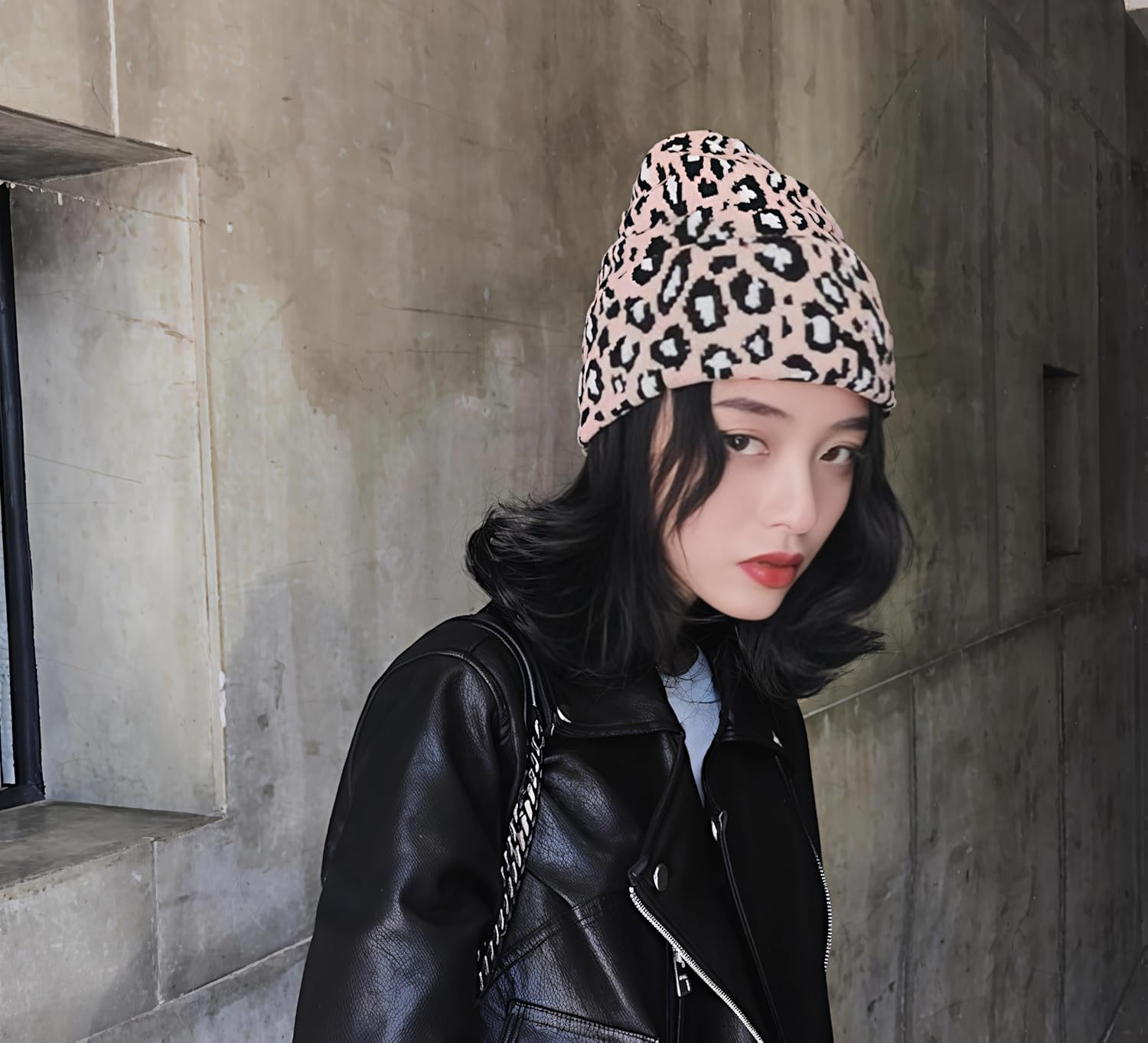 Women'S Leopard Print Beanie Hat - Stretchy Acrylic Knit Winter Warm Fleece Lined Cuffless Skull Cap for Women & Teens, One Size Fits Most (Pink/Brown) image number 4