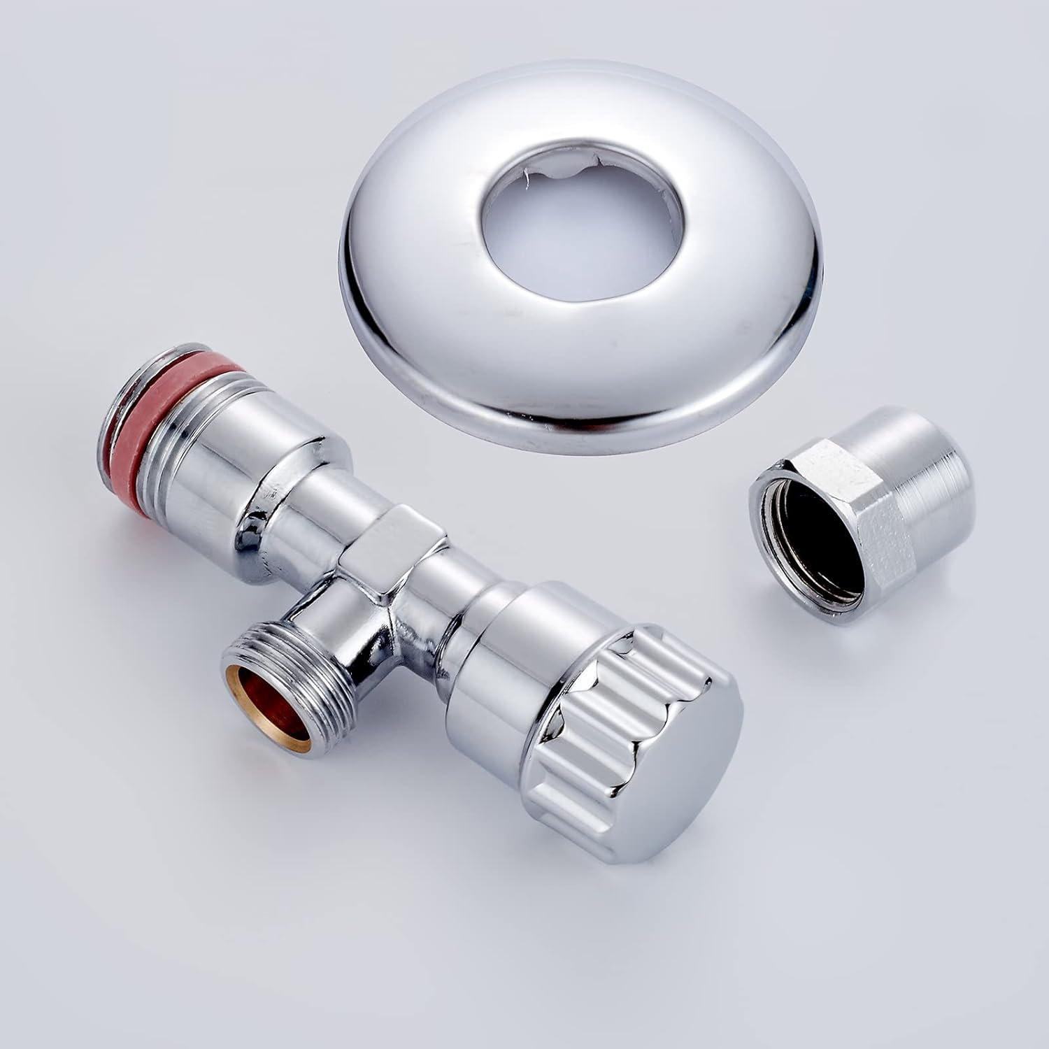 Ibergrif M22022-2 Angled Water Isolating Valves, Self-Sealing, 1/2" Wall Connection, 3/8 Inch Outlet, Wall Mounted, 2Pcs/Set, Chrome