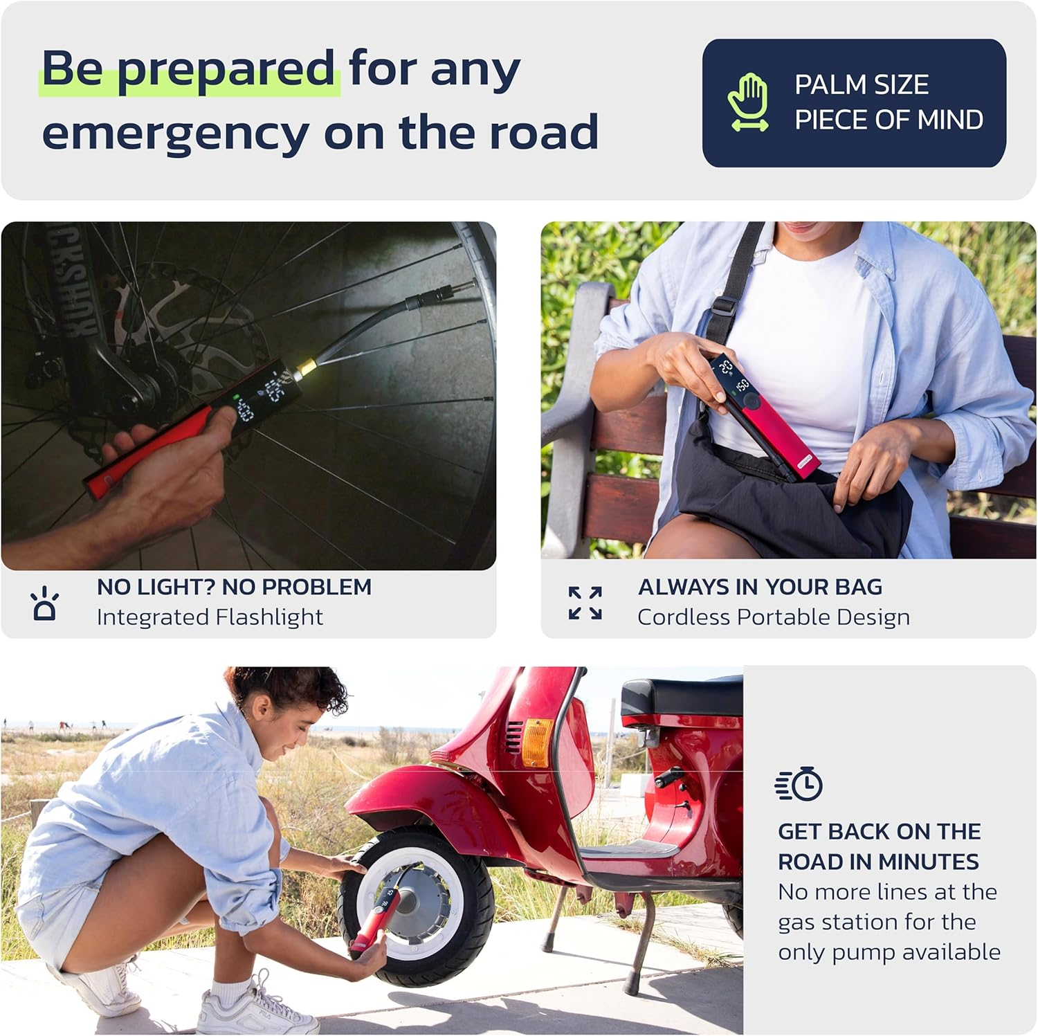 Woowind BP188 Bike Pump Electric Bicycle Pump, Portable Tyre Inflator Air Pump for Car Tyres, Auto Shut-Off Tyre Pump with Presta, Schrader Valve, 120~150PSI and Rechargeable(Red)