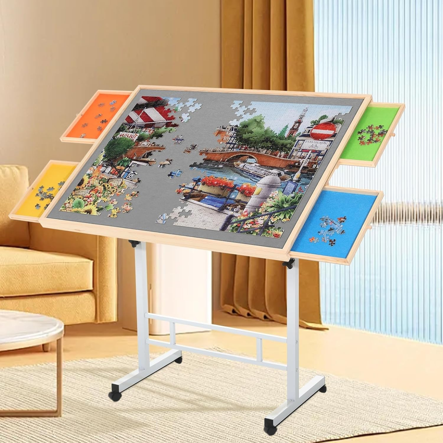 Adjustable Puzzle Table - Height & Tilt Adjustable Surface with Lockable Wheels, Fits 1500-Piece Puzzles, Multi-Purpose Table for Home, Office, Classroom, Adults & Kids image number 2