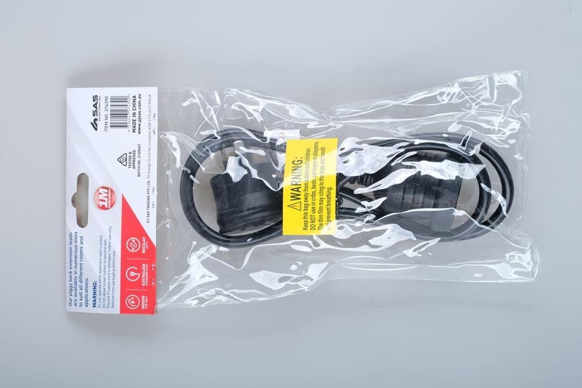 240V 10Amp Piggy Back Extension Lead, Black, 1 Meter Length image number 4