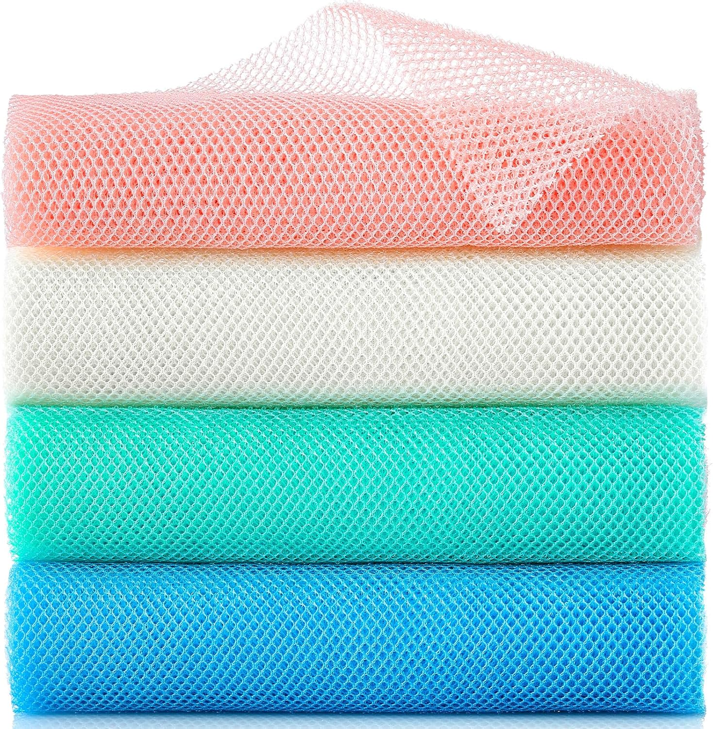4 Pieces African Exfoliating Net, Long African Net Sponge, Nylon African Net Cloth, Exfoliating Washcloth, Body Scrubbers for Use in Shower, Back Scrubber Skin Smoothers for Bath (Multicolor 4) image number 5