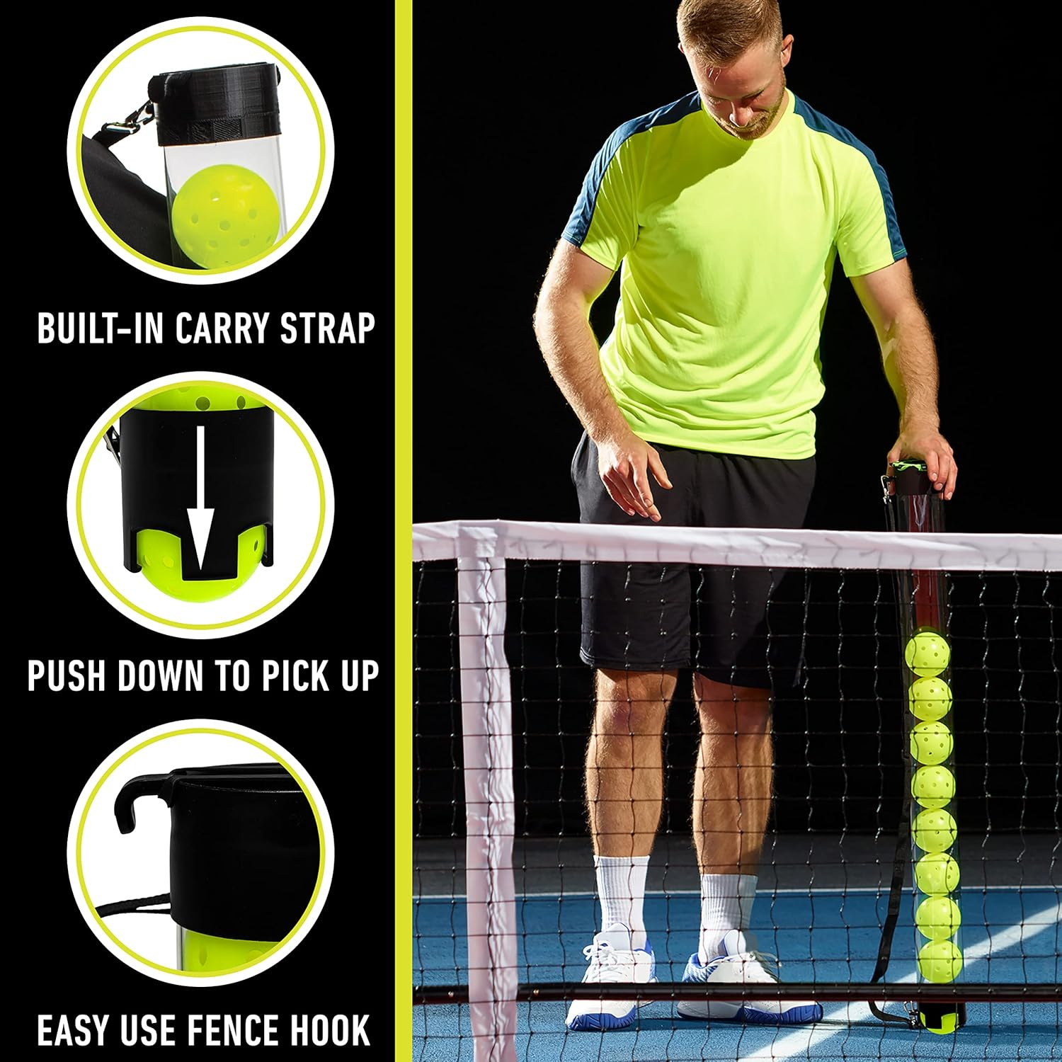 Franklin Sports Pickleball, Tennis + Padel Ball Hopper Tubes - (15) Tennis/Padel + (12) Pickleball Picker Upper Tubes - Hoppers + Retriever for Quick Pickup + Storage - Balls Not Included image number 5