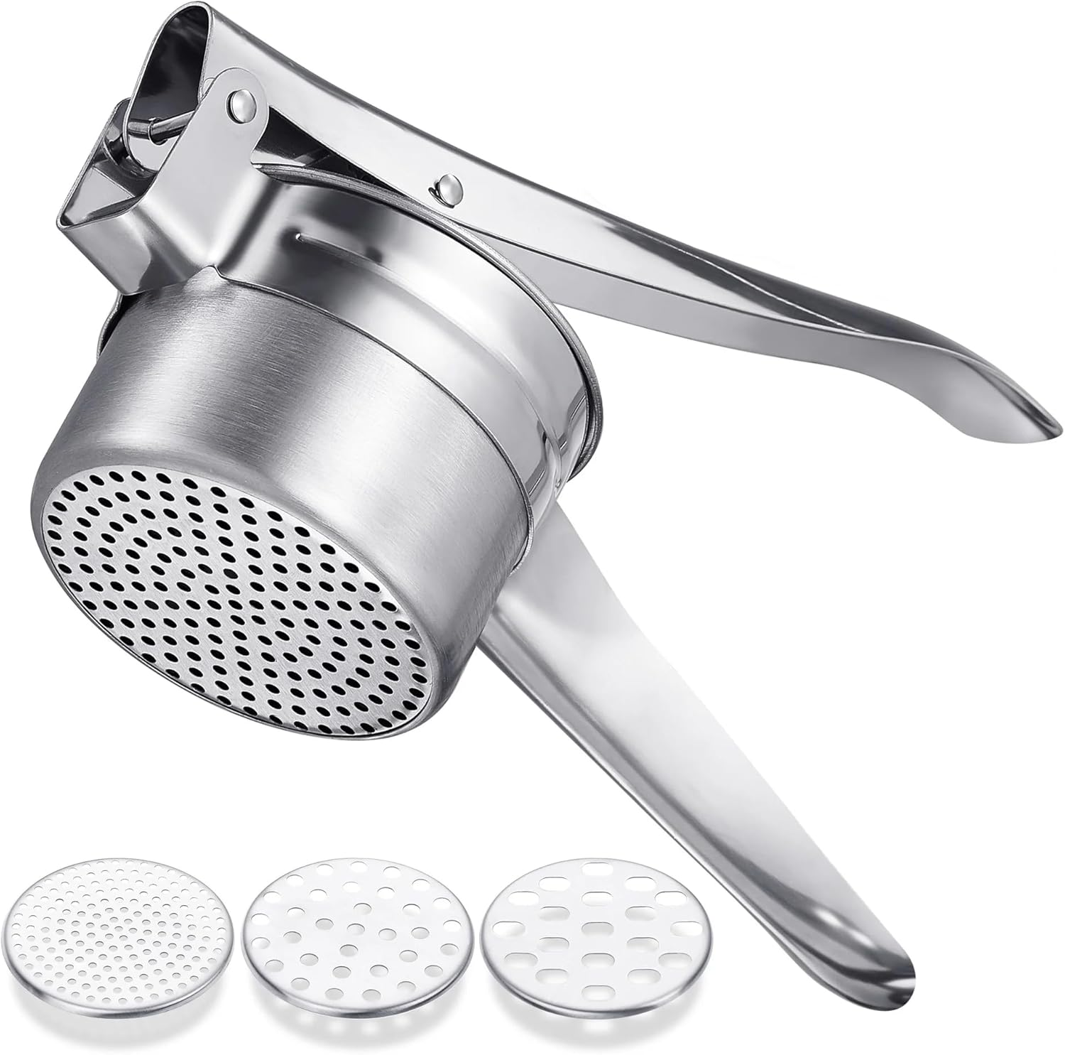 Multi-Purpose Stainless Steel Potato Ricer, Heavy Duty Large Capacity Potato Masher with 3 Interchangeable Discs, Ricer for Vegetable and Fruit with Interchangeable Strainers image number 5