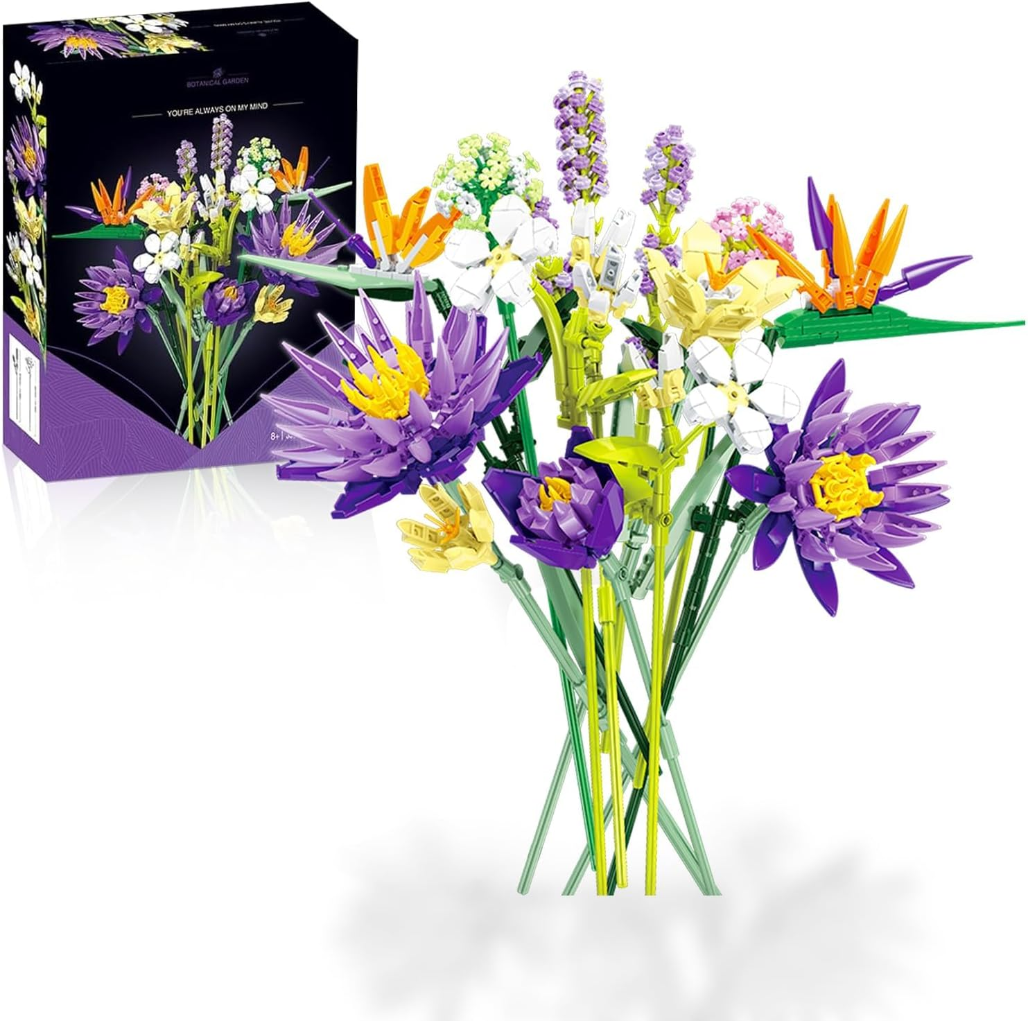 891 Pcs Purple Flower Bouquet Building Sets for Adult,13 Flowers, Unique Home Decor Gifts for Mother&rsquo;S Day, Botanical Collection with Fancy Box, Building Blocks Toy for Girls Ages 8+ image number 4