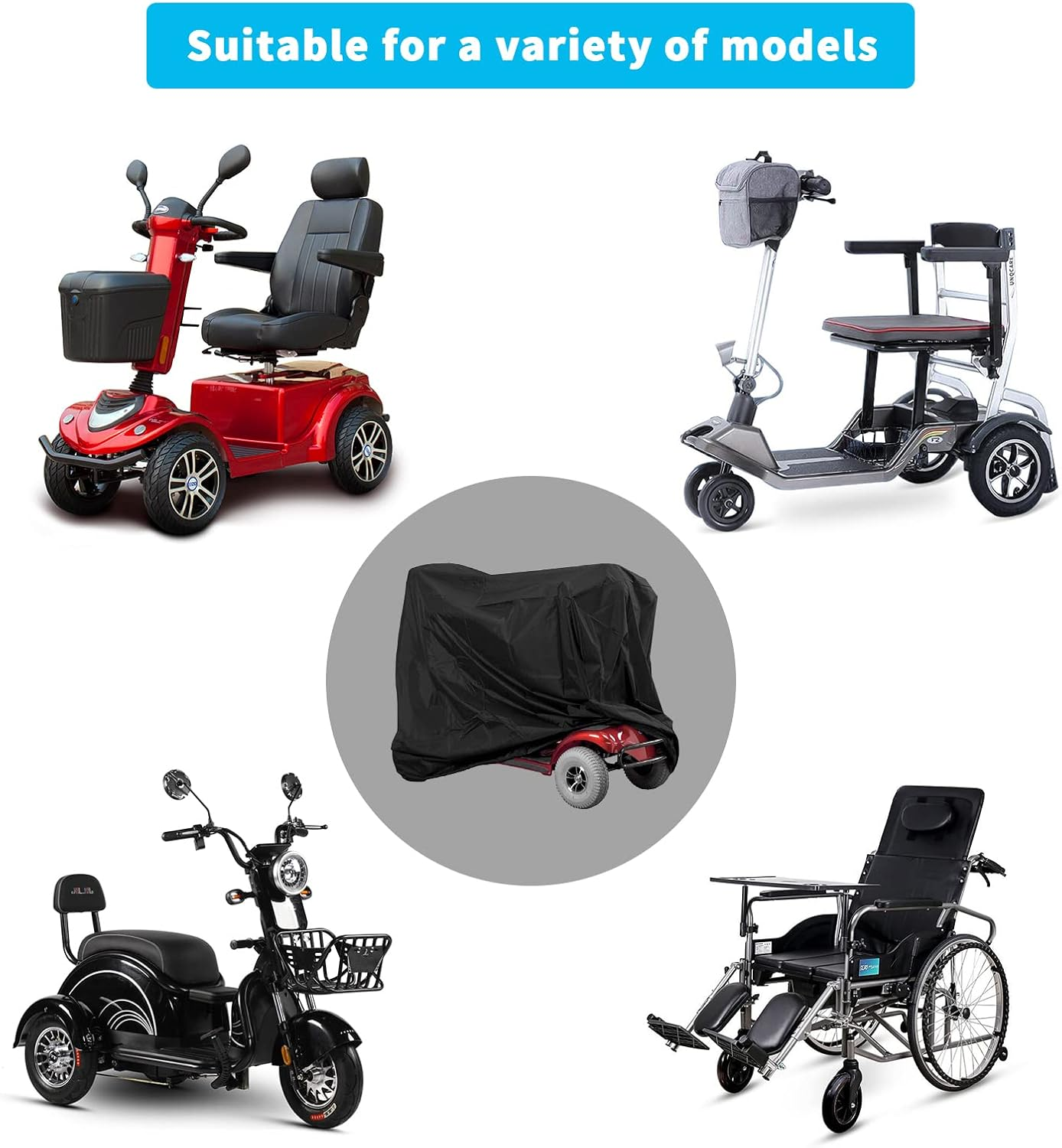 Mobility Scooter Cover, 55Inch Wheelchair Cover Waterproof for 3&4 Wheel Electric Mobility Scooter Accessories Outdoor-55 L X 26" W X 36" H image number 3