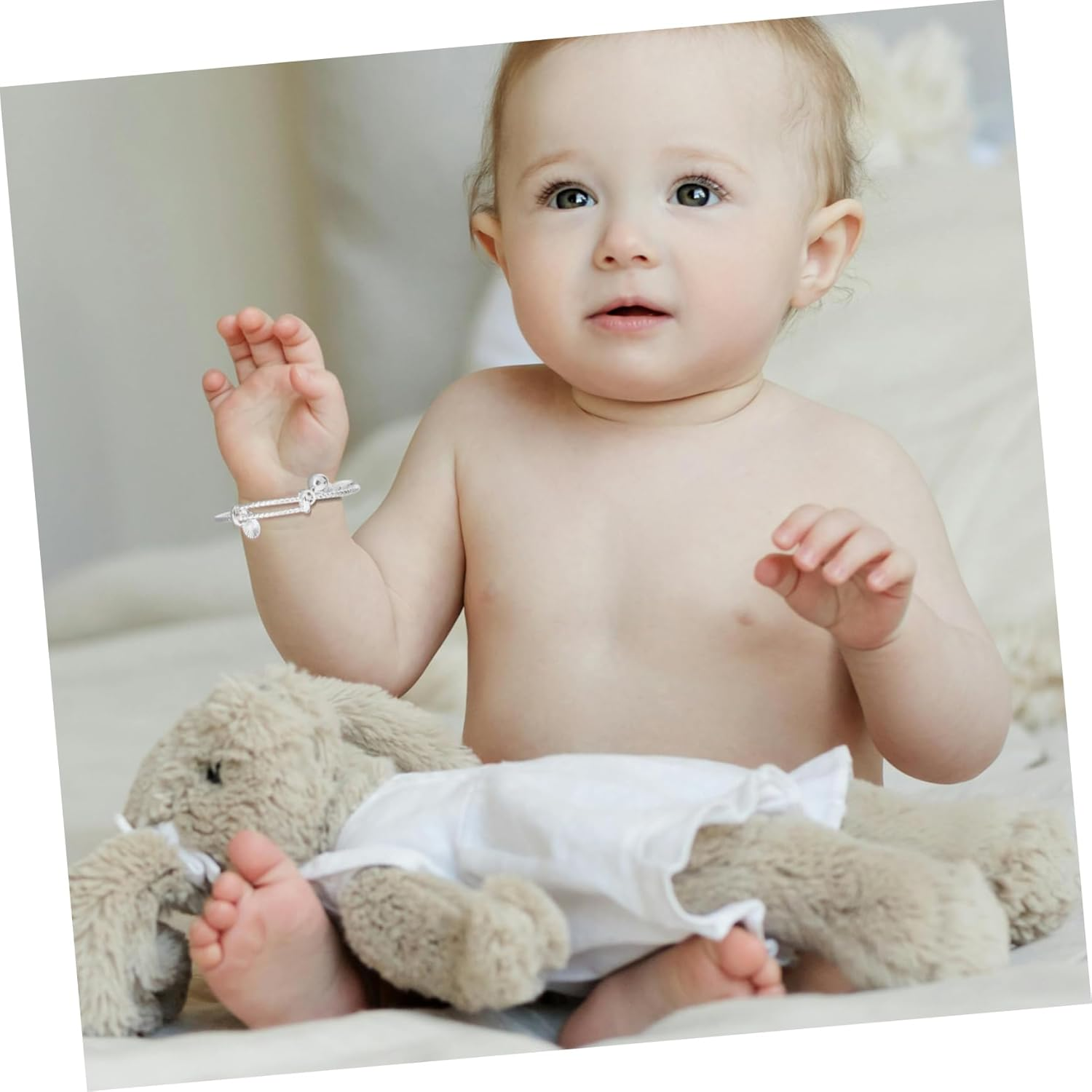 GALPADA Silver Bell Bangle Bracelet for Babies and Toddlers Infant Jewelry Beaded Design Newborn Baby Girl Bracelet for Birthday image number 3