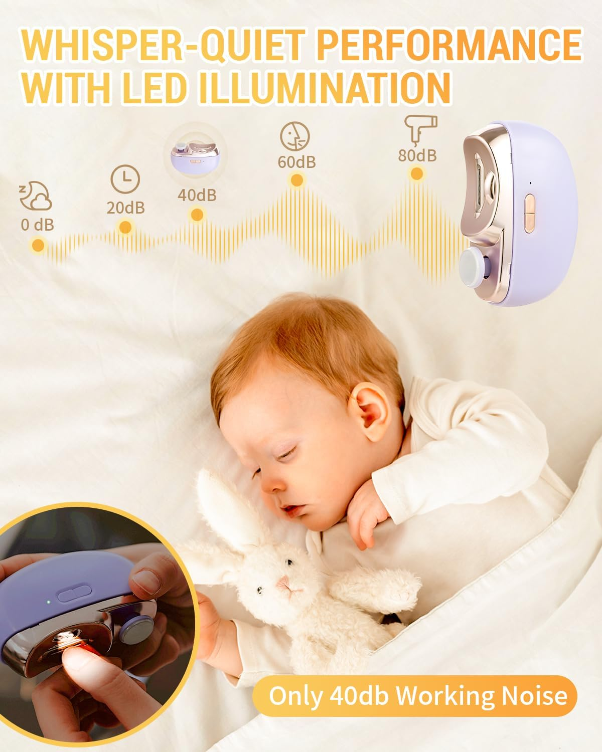 3 in 1 Automatic Electric Nail Clipper with Polishing, 2025 New Electric Nail Trimmer for Baby Adult Seniors, Electric Nail Clippers Nail File with Light Clip Storage 2 Speeds (Purple) image number 3