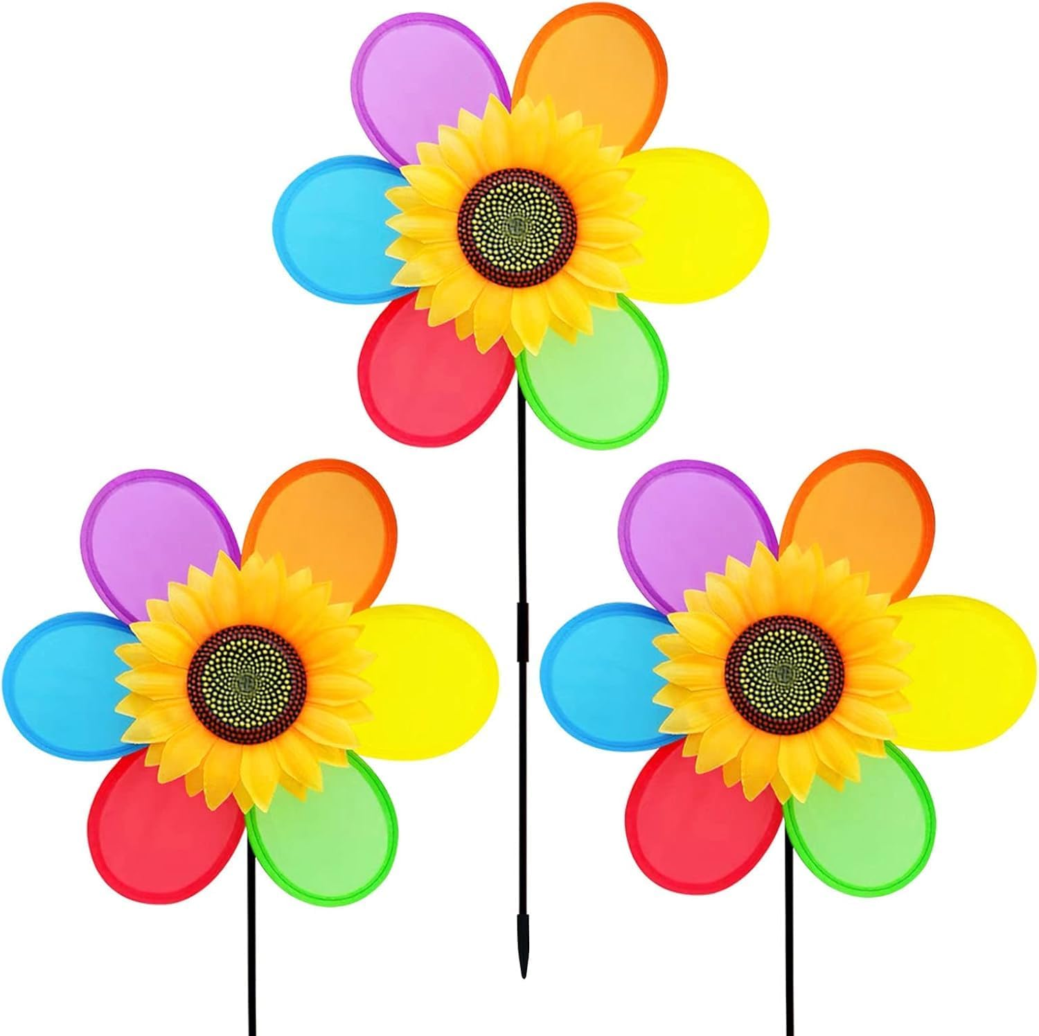 Sunflower Pinwheels Outdoor Wind Spinners Yard Garden, Lawn Pinwheels Bulk Wind Toys for Kids, Colorful Flower Windmill Decorative Pinwheel (3PCS) image number 1