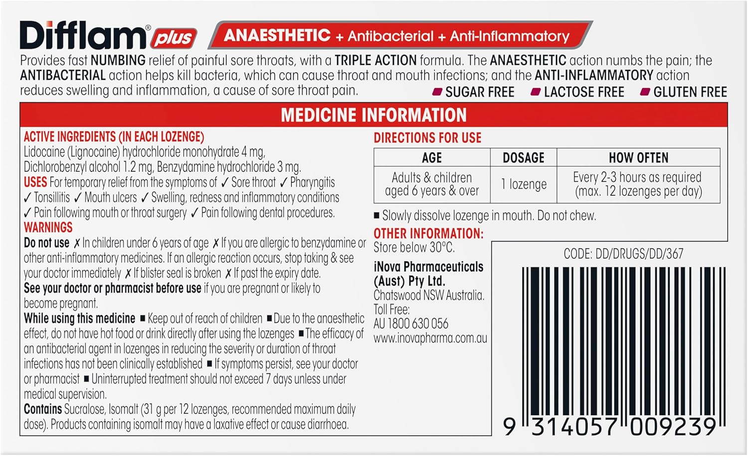 Difflam plus Anaesthetic Sore Throat Lozenges, Berry, 16 Count (Pack of 2) image number 6