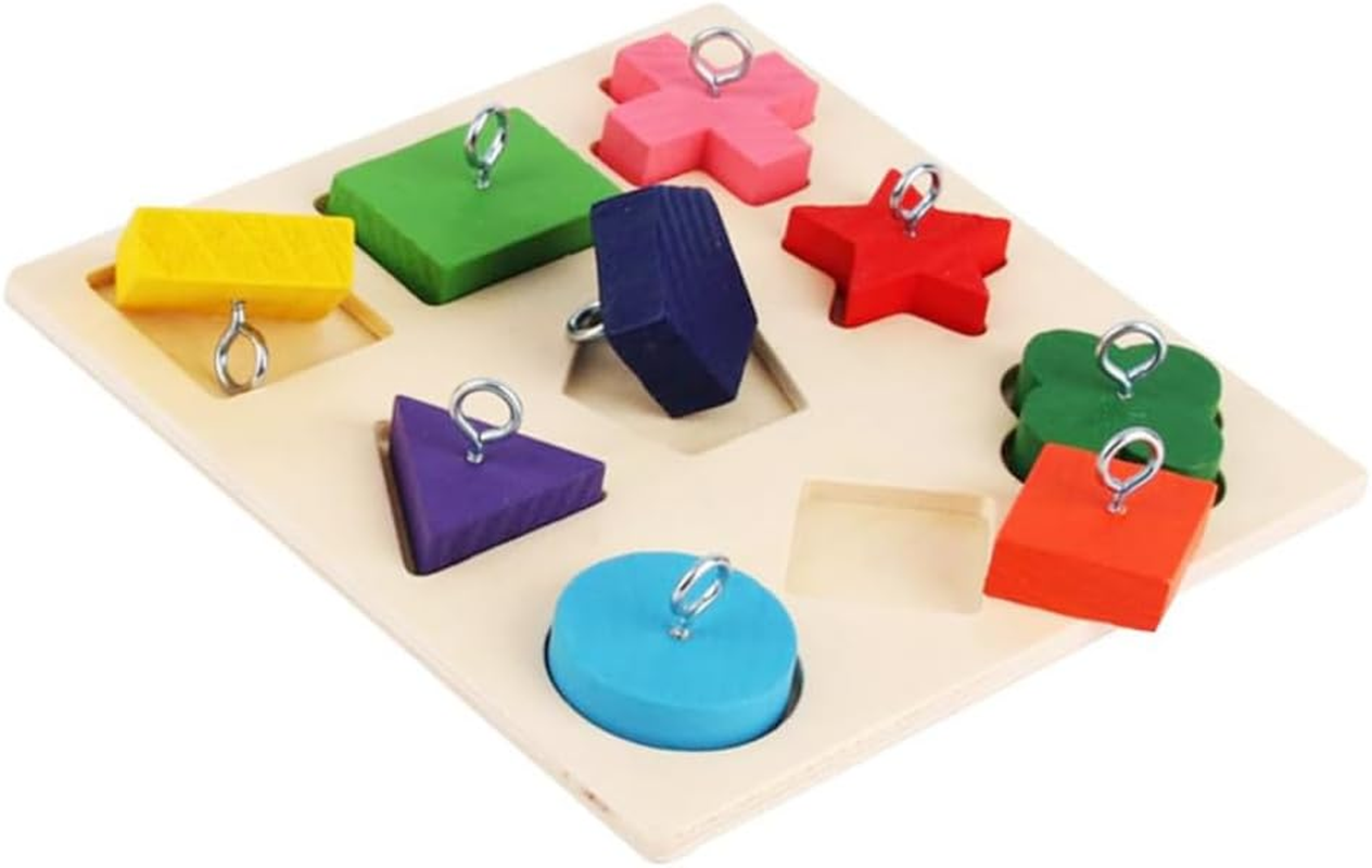 Xiaaofea Parrot Training Toy with 9 Clocks Wooden Colour Blocks, 5.8In Educational Chew Toy for Intelligence & Play, DIY Metal Accessories for Parrots, Bird Cage Activity Toy image number 2