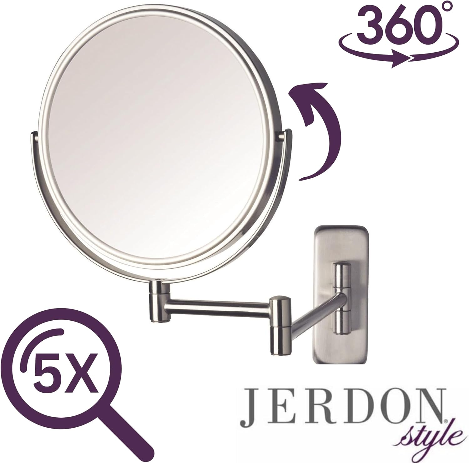 Jerdon JP7506N 8" Diameter Wall Mount Mirror, Nickel - Chrome image number 4