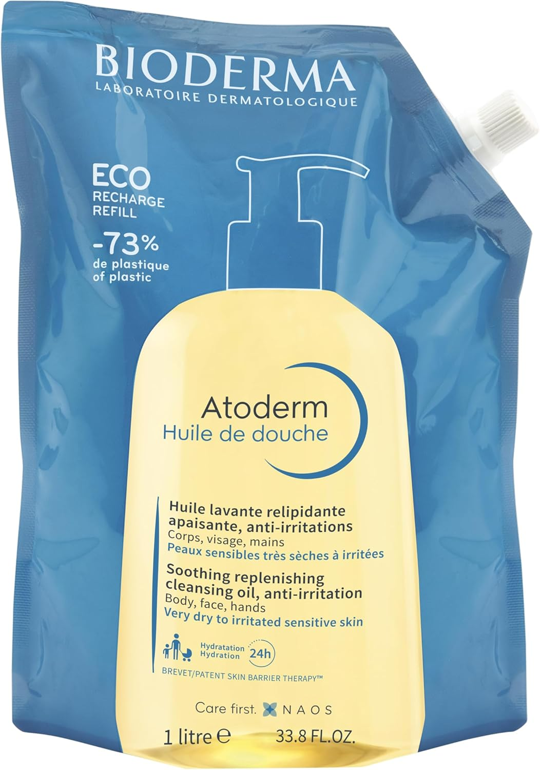 Bioderma - Atoderm Cleansing Shower Oil - Ultra-Nourishing Body Wash for Very Dry Sensitive Skin - Eco Refill 1L