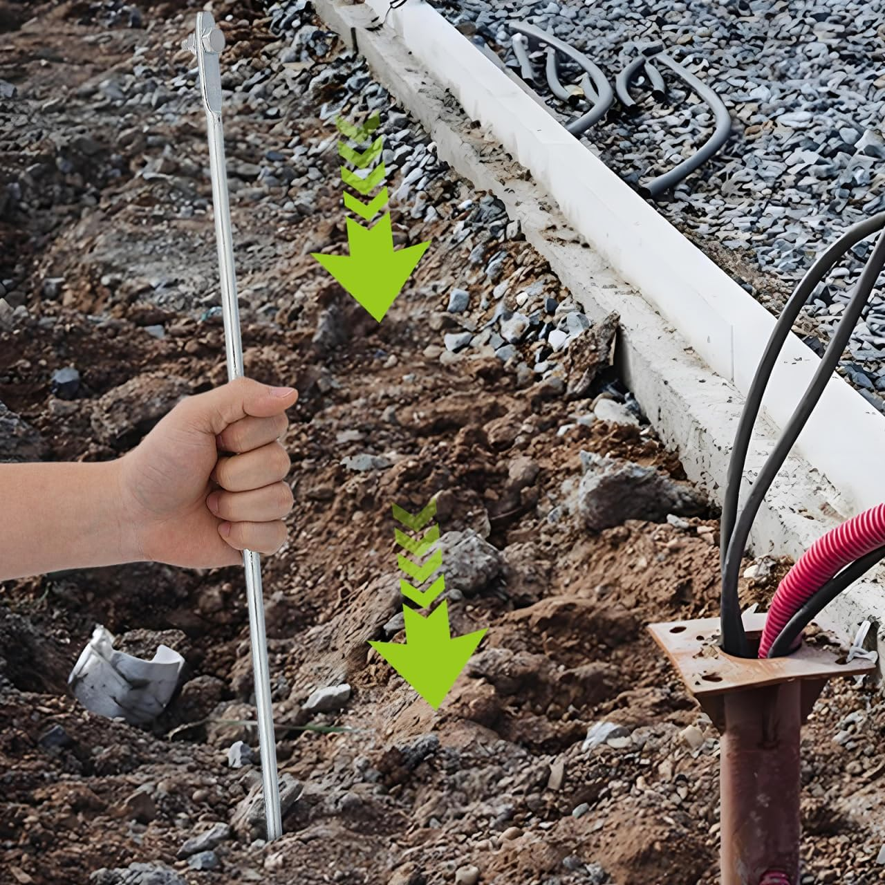 OSALADI Metal Grounding Rod Outdoor Use Electric Fence Ground Stake Kit Stake and Wire image number 5