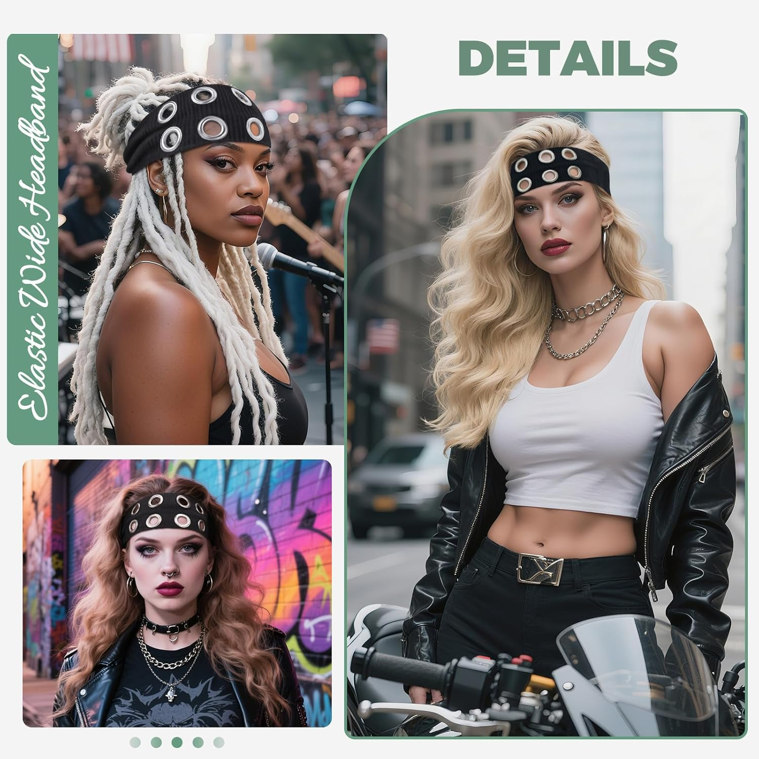 Frauen Hohle &Ouml;sen Elastisches Stirnband Y2K Girls Punk Grunge Wide Hairbands Stretch Casual Hair Accessory