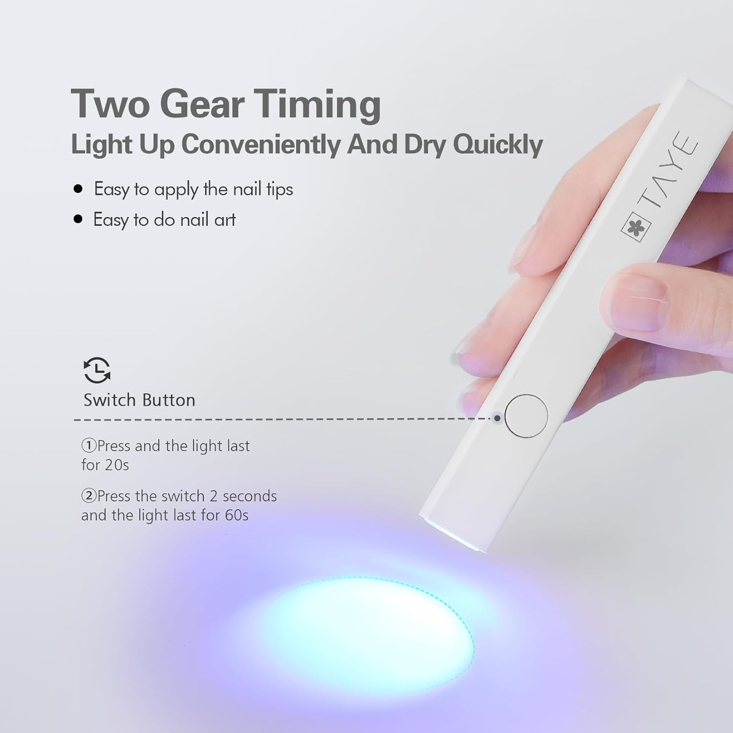 TAYE Mini Gel Nail UV Light - Portable 3W Purple Led Nail Lamp & Curing Gel Polish Dryer with USB Type C for DIY Home Salon - Purple image number 2