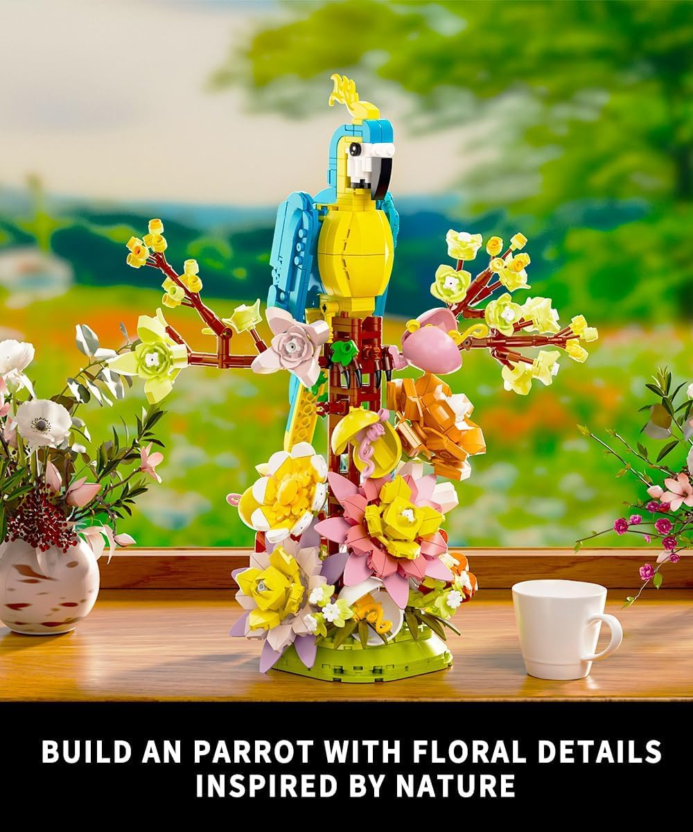 Flowers and Parrot Building Set- 1162Pcs, Compatible with  Flower, Cute Bird and Succulent Botanical Collection Set,Nice Her or Him for Valentines & Mother&rsquo;S Day and Anniversary image number 1