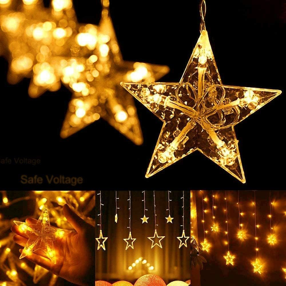 Quntis Christmas Fairy Lights - 138 LED 12 Star Connectable Curtain Window Lights with 8 Mode Indoor Waterfall Light Hanging Backdrop for Bedroom Wedding Party Wall Decoration, Warm White image number 5