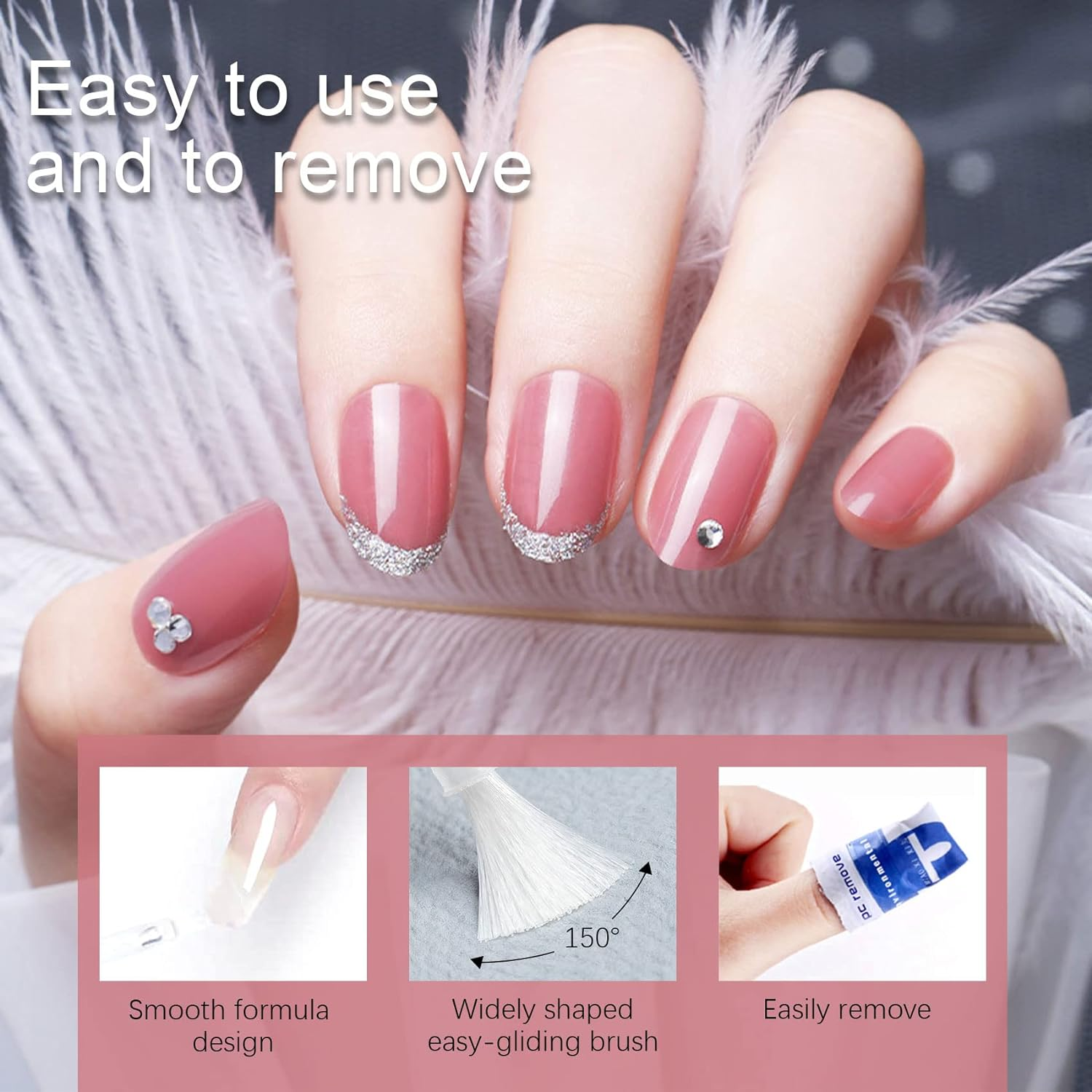 Dip Powder Kit - 8 Colors Pink Glitter with Top Base Coat and Activator, Starter Kit for French Nail Art image number 3