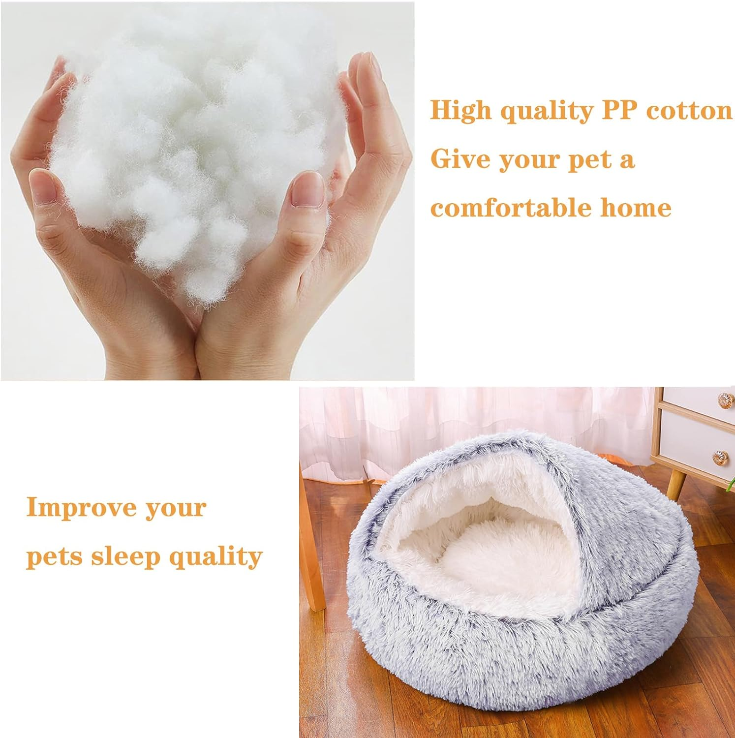 SUOXU Cat Bed Small Dog Bed,Plush Cover Self Warming Soft Calming Nest Kitten Puppy Bed with Non-Slip Bottom Machine Washable for under 7Kg Small Pet Snooze Sleeping Indoor (Grey) image number 4