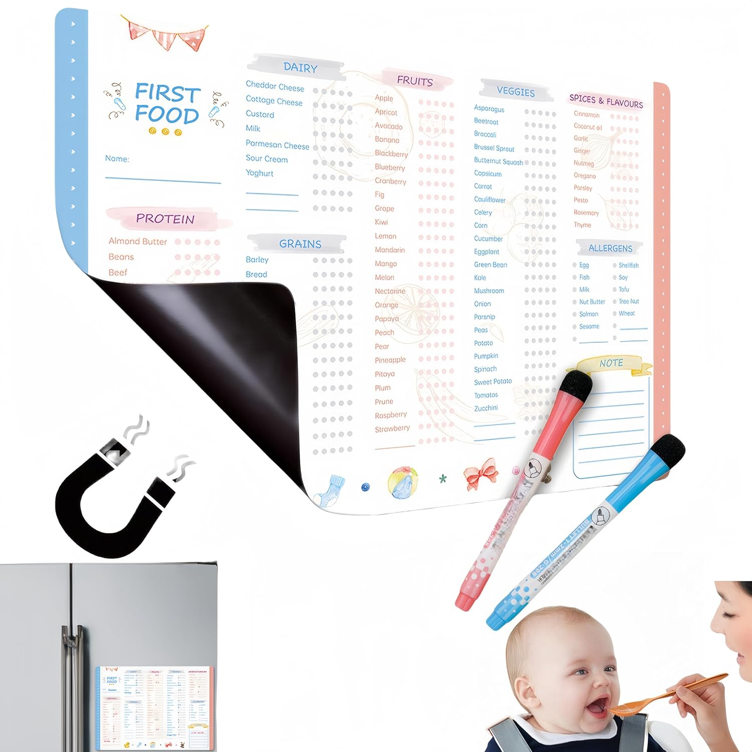 Baby First Food Tracker Fridge Magnet Whiteboard Daily Food Log Dry Erase Activity Poster image number 4