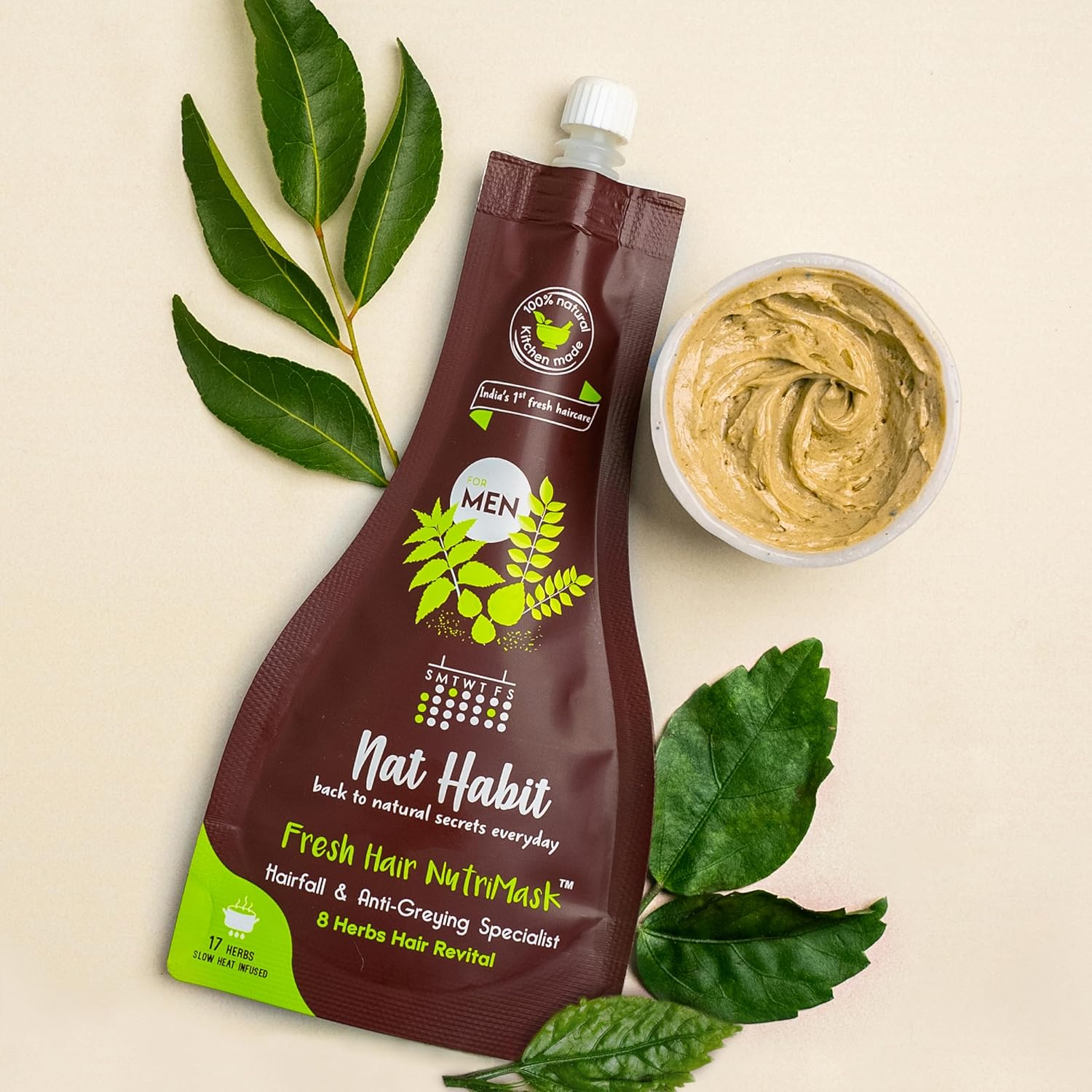 Nat Habit Men'S 8 Herbs Hair Revital Nutrimask - Hair Mask for Grey Hairs, Conditioning, Smoothening, Strengthen & Shine, Suitable for All Hair & Scalp Types (Pack of 2 X 40Gm) image number 1