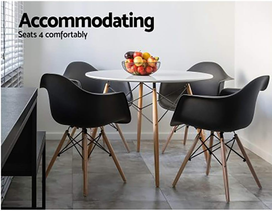 4-Seater round Replica Eames DSW Dining Table Kitchen Timber 90Cm (White) image number 3