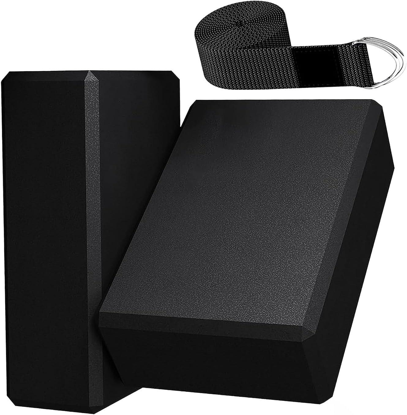 Yoga Blocks, 2 Packs with Black Yoga Strap Metal D-Ring Yoga Block Set EVA Foam Blocks,High Density Supportive, Lightweight & Odor Resistant, Non-Slip Foam Yoga Bricks Yoga Essentials, Pilates