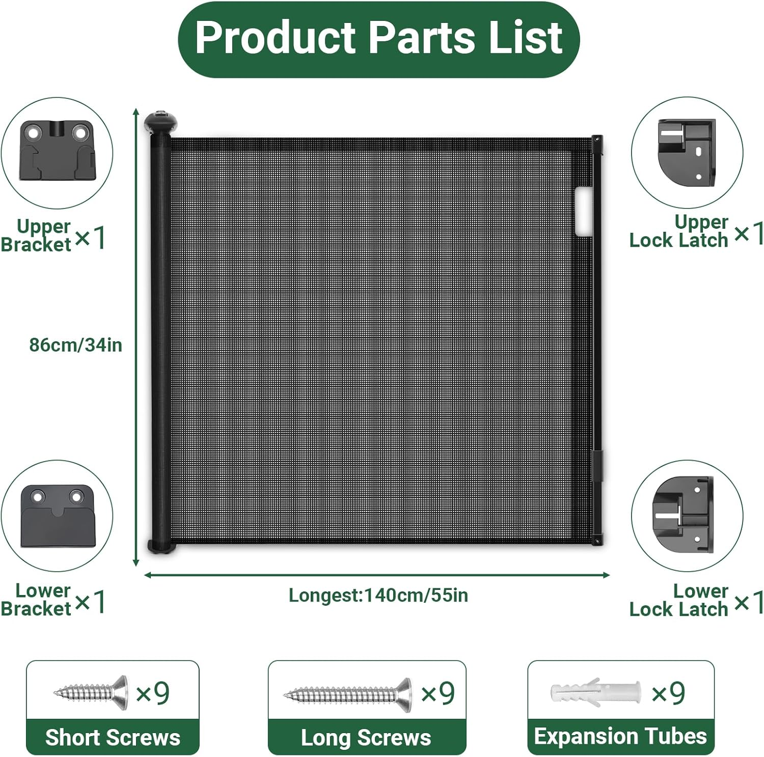Ycozy Retractable Baby Gate, Durable Portable Mesh Baby Gate/Mesh Dog Gate, 140Cm Wide 86Cm Tall Extendable Child Safety Gate for Cat, Doorways, Stairs, Hallways, Banisters Indoor/Outdoor, Black image number 5