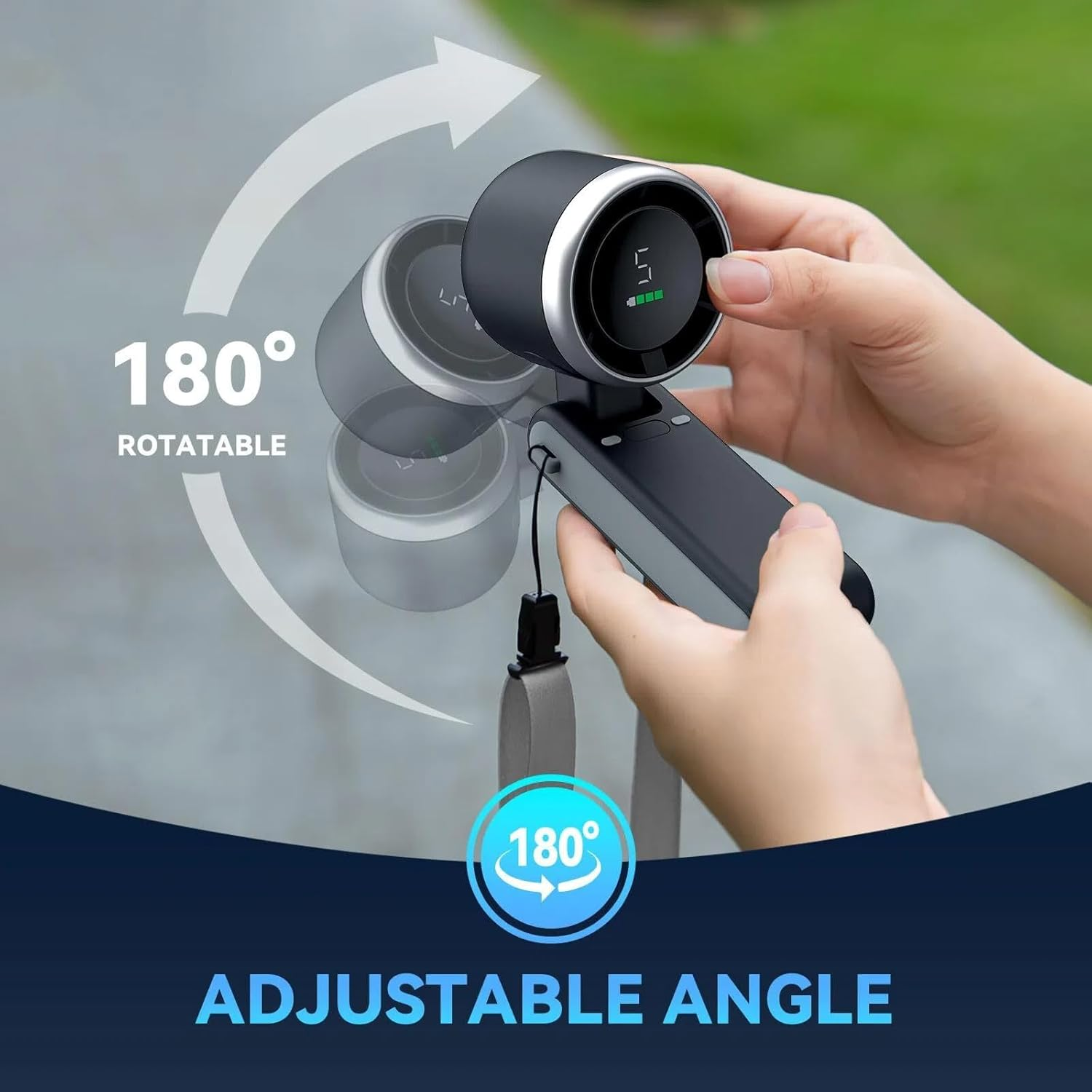 Portable Handheld Turbo Fan &ndash; Foldable 3-In-1 Mini Cooling Fan, 5 Gear Wind, Rechargeable, Battery Operated for Travel (Black) image number 4