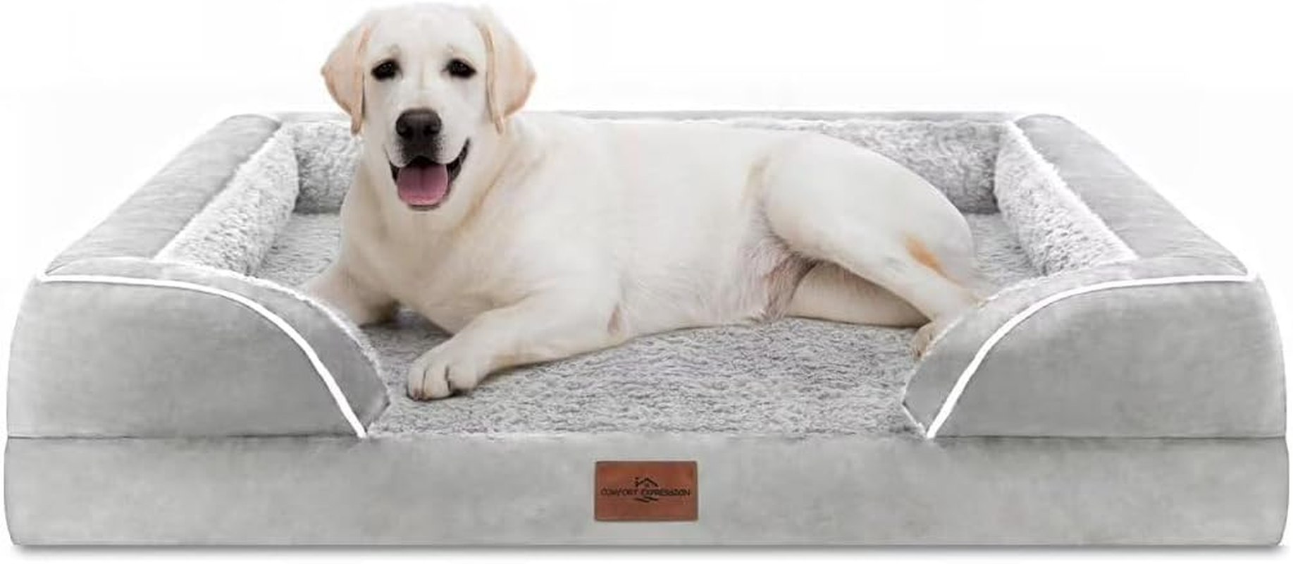 Comfort Expression Dog Bed for Extra Large Dogs, Waterproof Orthopedic Bed, Breed Durable PV Washable Sofa White, with Removable Cover Zipper, Jumbo-45''X35'' image number 5