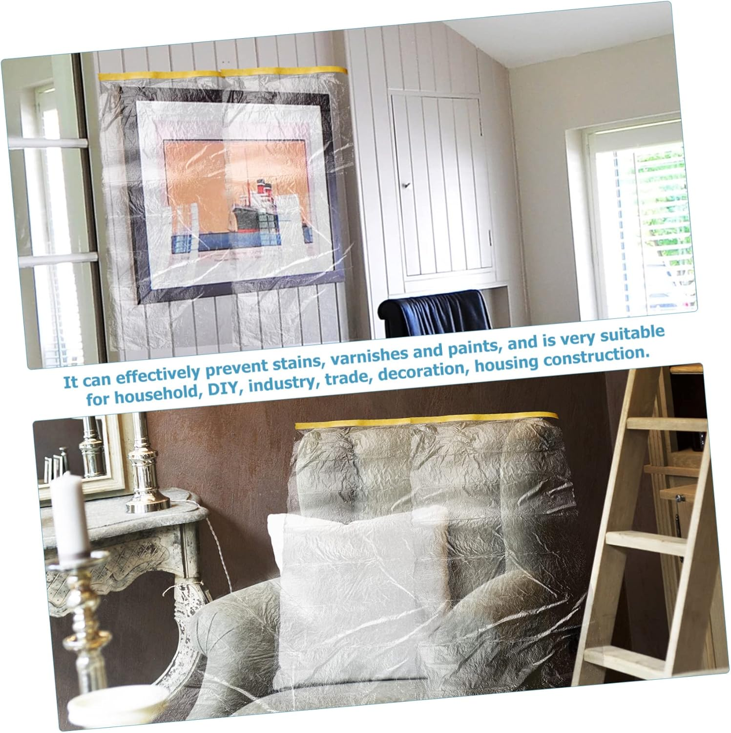 MERRYHAPY 6Rolls Masking Papers Tapes Covering Films Self-Adhesive Masking Tape Automotive Painting Furniture Protection Easy to Use image number 2