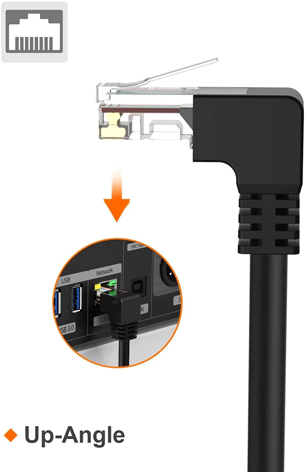 Cablecreation CAT6 Ethernet Patch Cable RJ45 LAN Cable Gigabit Network Cord 90 Degree Upward Angled,Bandwidth up to 250Mhz 1Gbps for Mac,Pc, Router, Modem, Printer, Xbox, PS4, PS3-10 Feet,Black image number 2