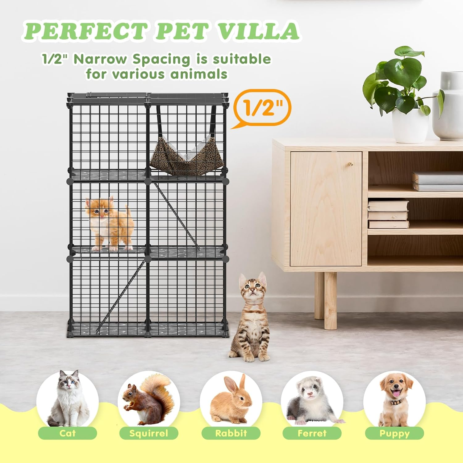 Advwin 3-Tier Cat Cage, Indoor Cat Enclosures DIY Cat Playpen Metal Kennel with Extra Large Hammock for 1-2 Cats, Ferret, Chinchilla, Rabbit, Small Animals