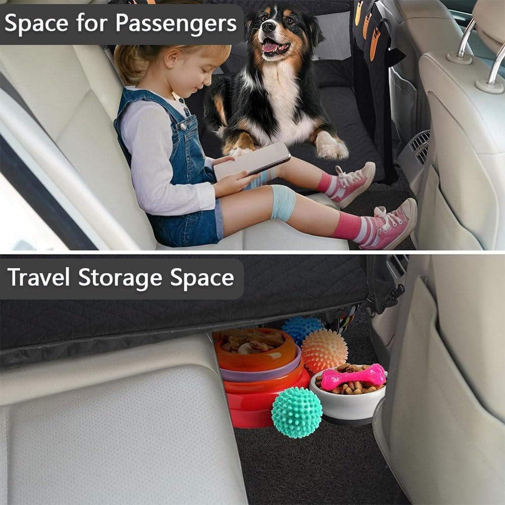 Dog Car Seat for Medium & Large Dogs &ndash; Waterproof Back Seat Extender with Hammock Design, Detachable Washable Pet Travel Bed with Safety Belt, Storage Pockets for Car SUV Truck image number 2