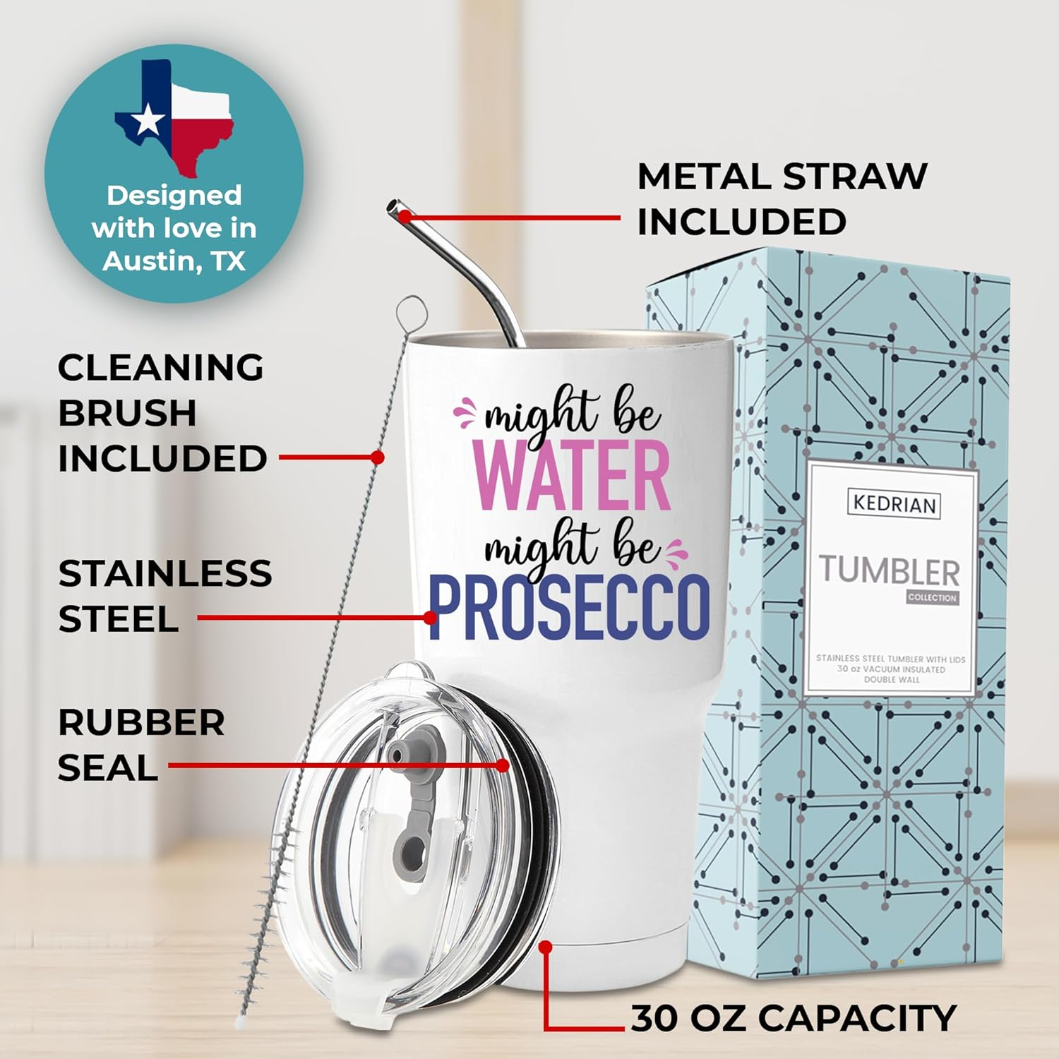 Funny Prosecco Tumbler 30Oz - Perfect Lover Gifts for Women, Unique Glass, Ideal for Drinkers, Fun Mug for Men, Birthday Gift Idea image number 2