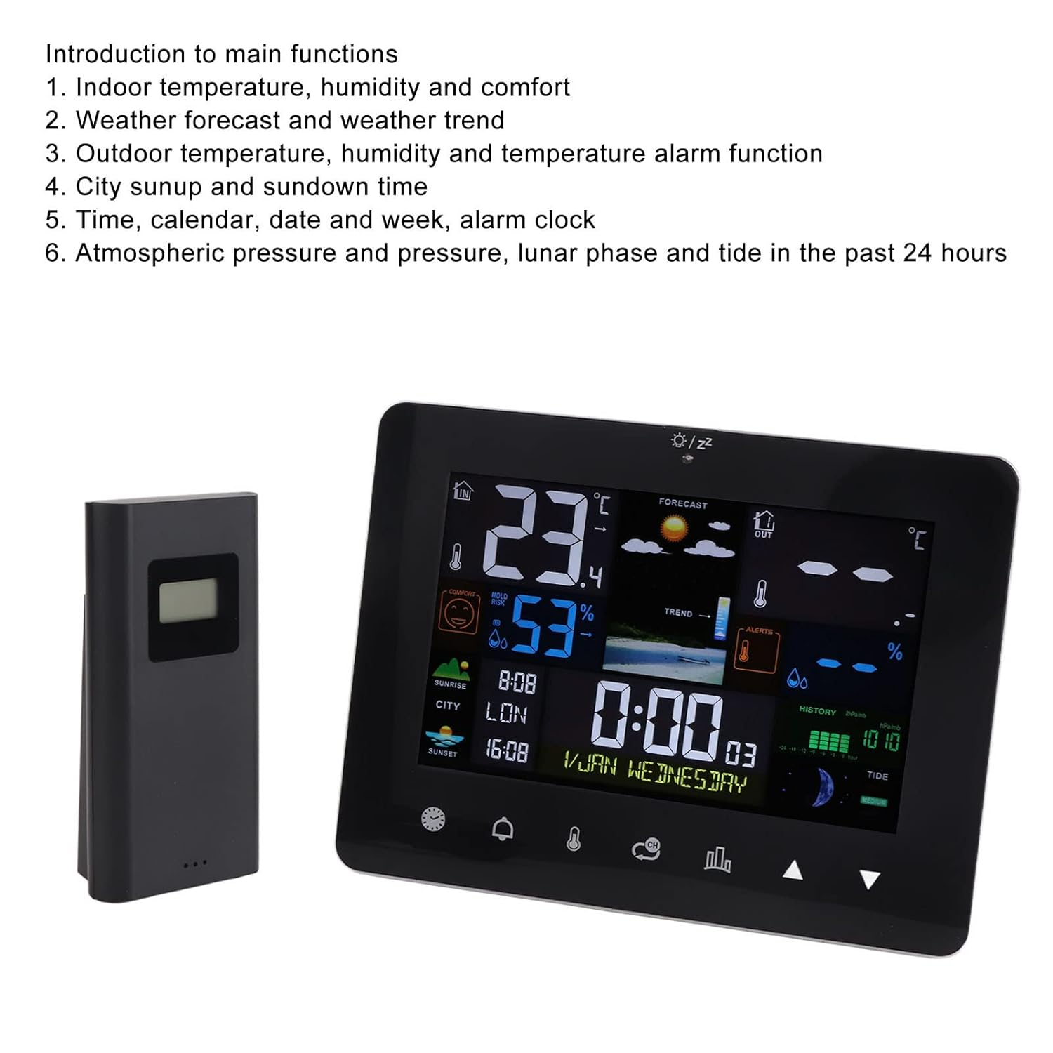 Home Wireless Indoor Outdoor Thermometer, Digital Weather Monitor with Color Touch Screen, Wireless Weather Station Thermometer for Indoor and Outdoor Use image number 3