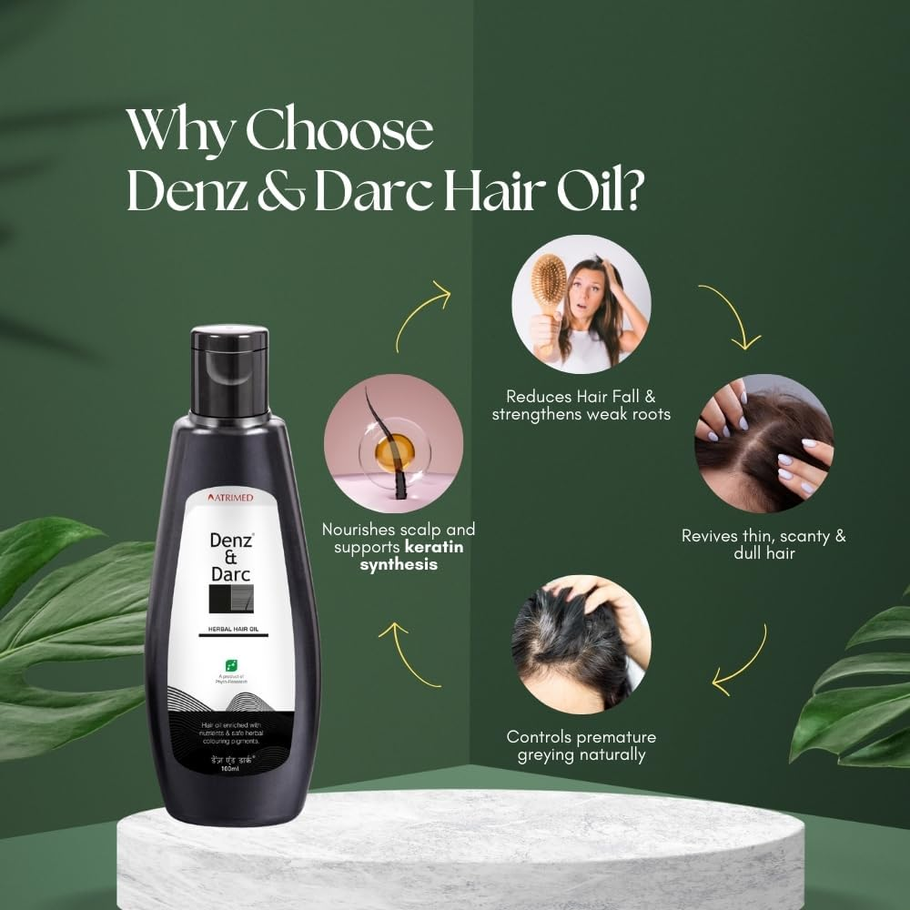 Atrimed Denz & Darc Herbal Hair Oil | Enriched with Nutrients & Safe Herbal Colouring Pigments | 100Ml | Pack of 1 image number 4