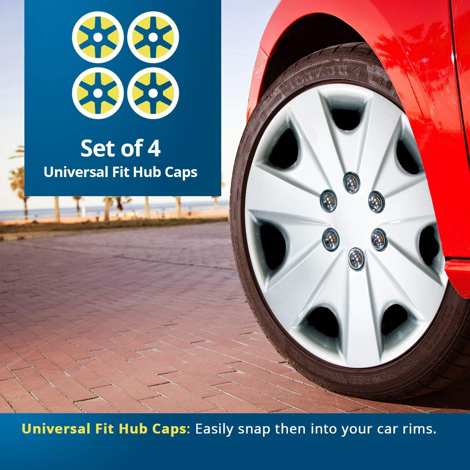 Simply SWT125 Omega Car Wheel Trims, High Impact Plastic Universal Fit Hub Caps 17 Inch, Silver, Set of Four image number 4