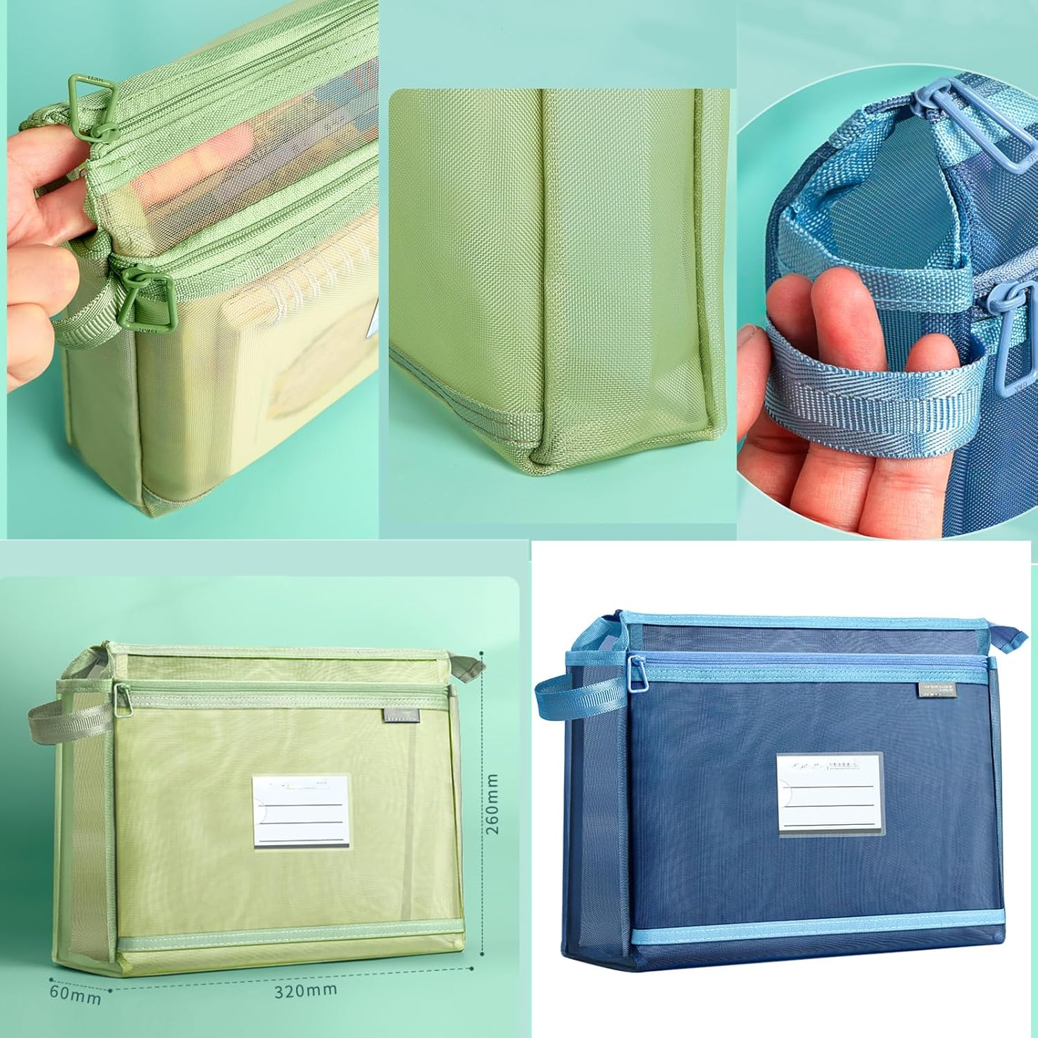 Mesh Zipper Pouch Bags, Colored Zipper Pouch Double-Layer Nylon Puzzle Organizers and Storage Building Block Toy Board Game Storage Clear Zipper Bags for School Office and Home (Upgraded Version) image number 2