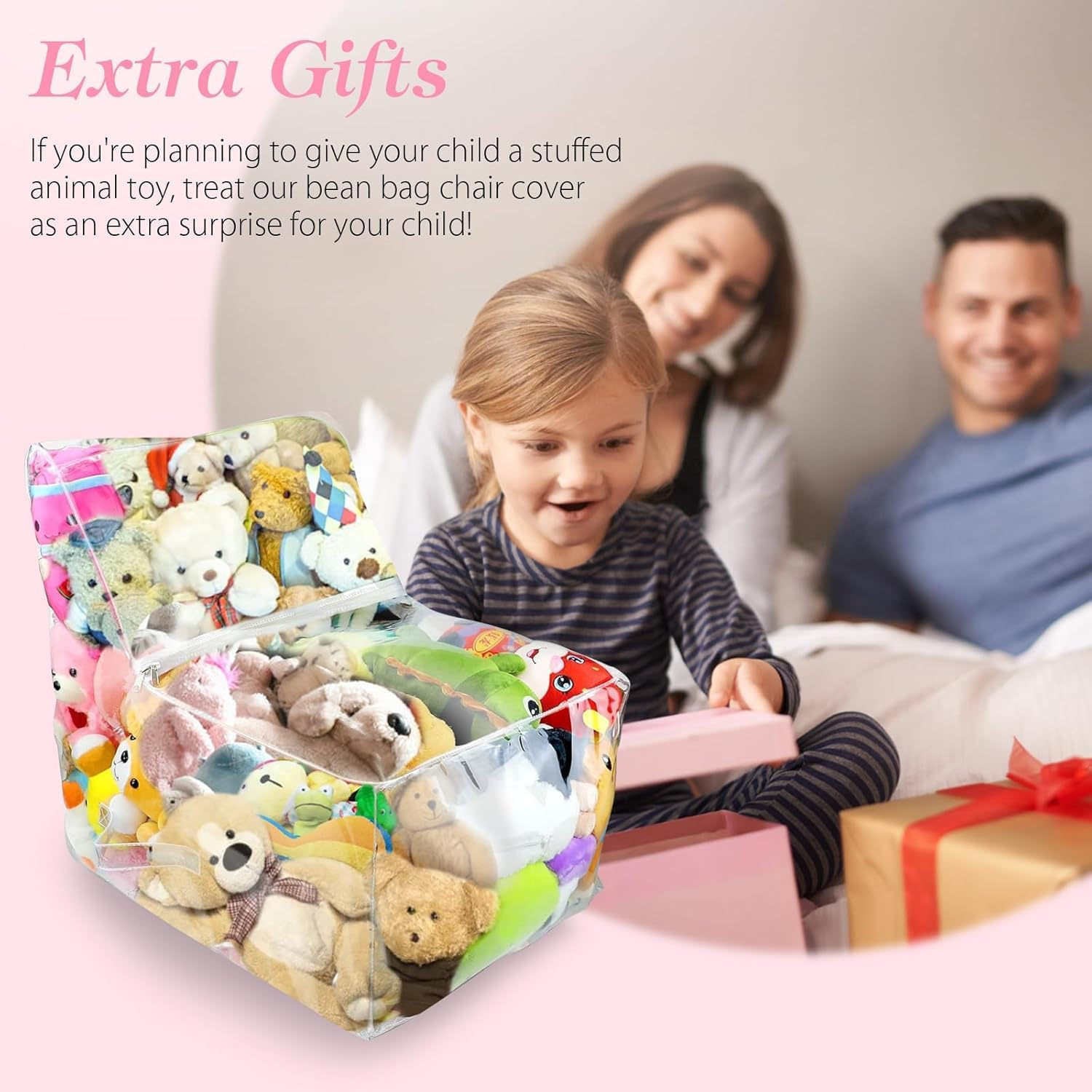 Large Clear PVC Stuffed Animal Storage Bean Bag Chair Cover - Organize & Store Plush Toys, 110L Capacity, Durable & Waterproof, Easy to Clean, Perfect for Kids' Rooms, Nursery, Playroom Decor image number 2