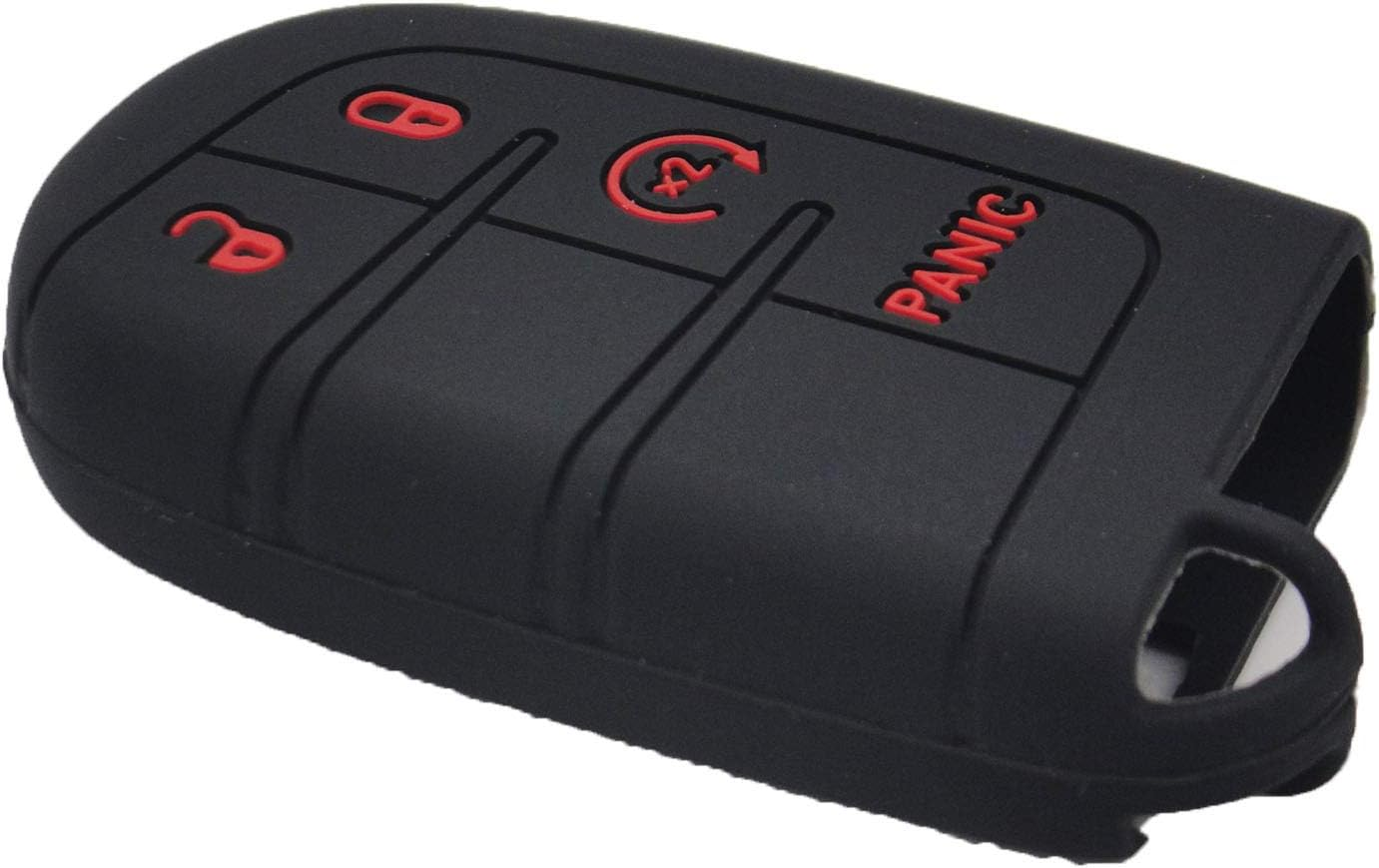 Lemsa 2Pcs Rubber Silicone Key Fob Cover Remote Keyless Protector Bag Holder for Dodge Durango Journey Dart Challenger Jeep Renegade Fiat, Black+Red Buttons image number 2