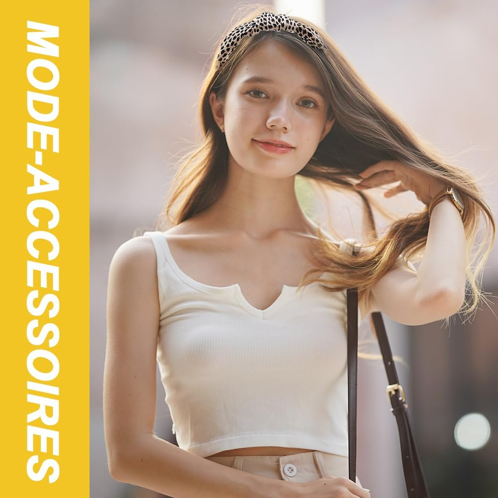 Tyafzzn Pack of 4 Headbands for Women, Elastic Headbands, Cute Headband Girls, Leopard Print Headband, Wide Knot Hairband, Non-Slip, Fashionable image number 4