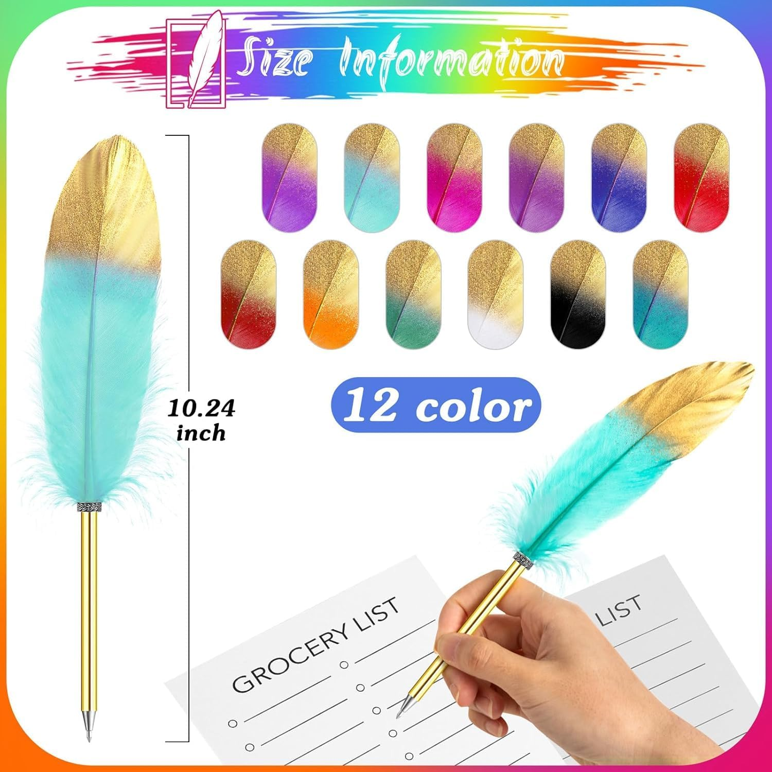 12Pcs Feather Ballpoint Pen,Harry Potter Party Favors, Feather Ballpoint Pens for Guest Signature, School, Office, Wedding Bridal Party Supplies. image number 6