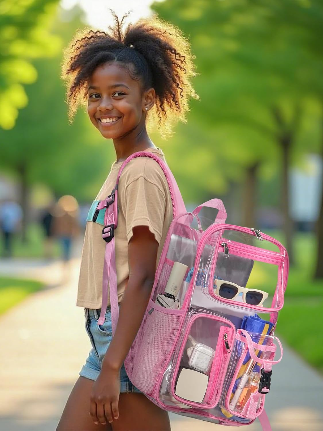 QOECI Heavy Duty Clear Backpack for School, 17 Inch Large Clear Bookbag for Women Men Boys Girls, See through Backpack image number 1