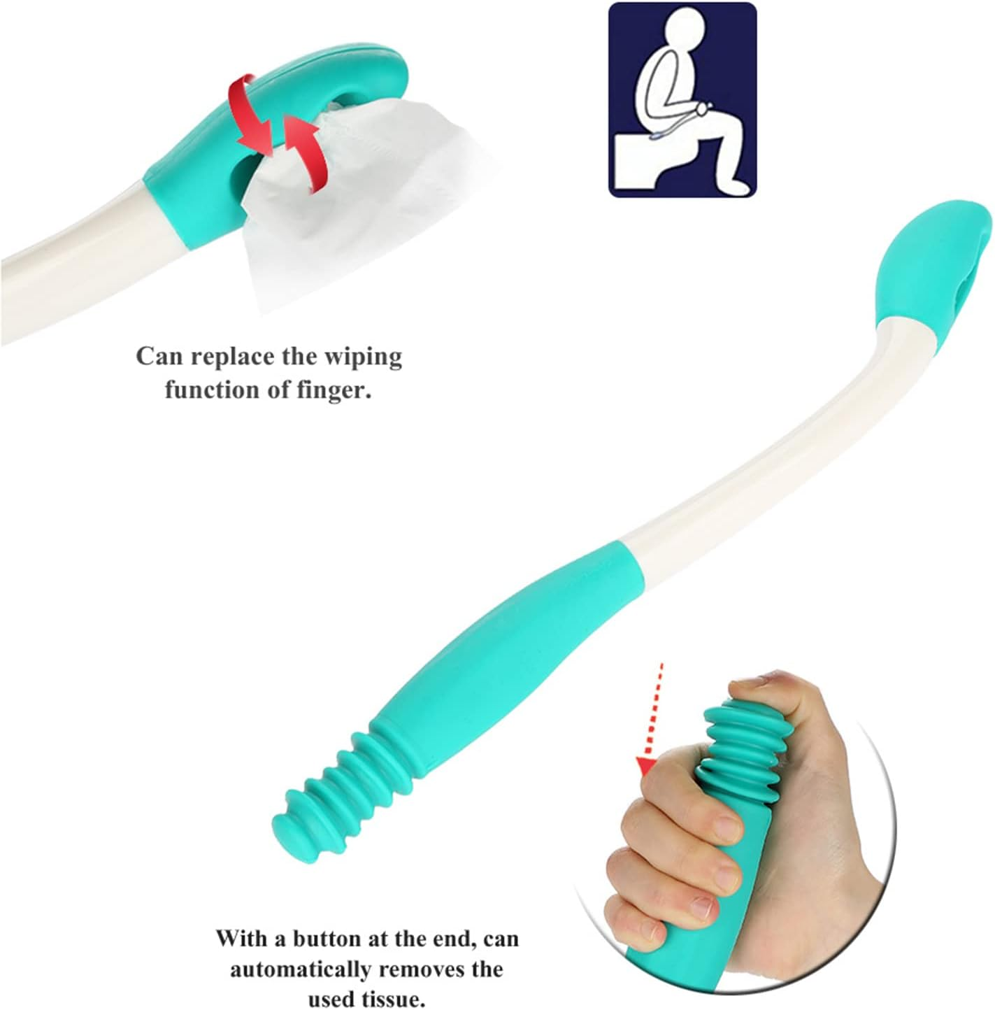 Jonlaki Bottom Wiper,Long Handle Toilet Aid for Wiping,Self Assist Bathroom Bottom Butt Wipe Helper Wand,Tissue Grip for Arm Handicap Seniors Pregnant Woman image number 6