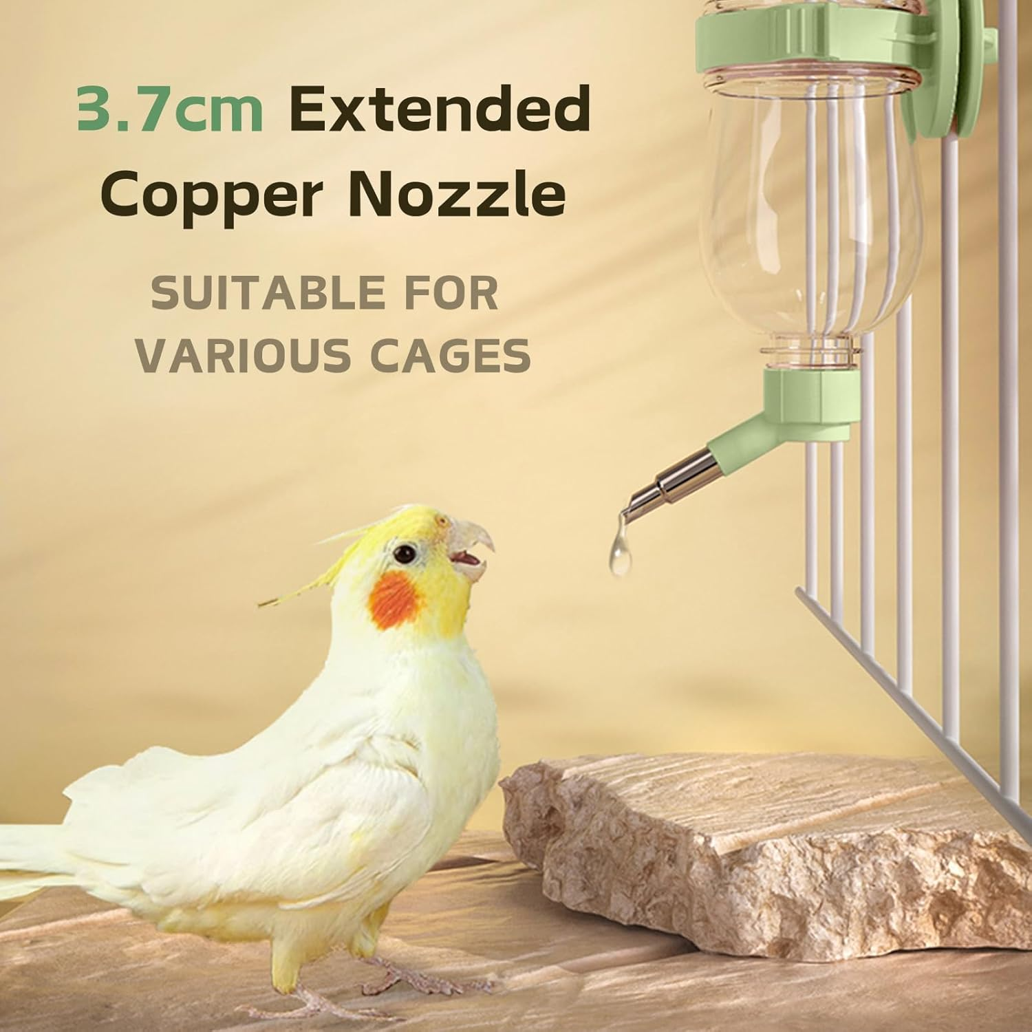 Bird Bath, Automatic Water Dispenser for Cage, Hanging Water Bottle for Parakeets, Canaries, Cockatiels, Finches, Budgies (Green, 240Ml) image number 3